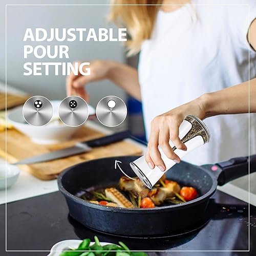 Miniatura 8 de Salero y pimentero verde azulado de Aelga, salero con agujeros de vertido ajustables, accesorios de cocina verde azulado, decoración para cocina,