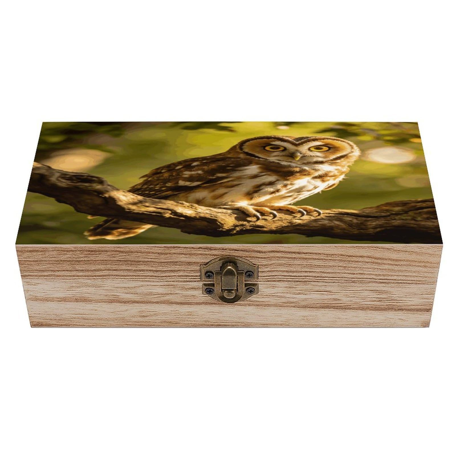 LZQPOEAS Owl Wooden Keepsake Box Wooden Storage Box Container with Hinged Lid Beautiful Wood Memory Box Decorative Jewelry Case for Crafts Art Hobbies & Trinket Storage