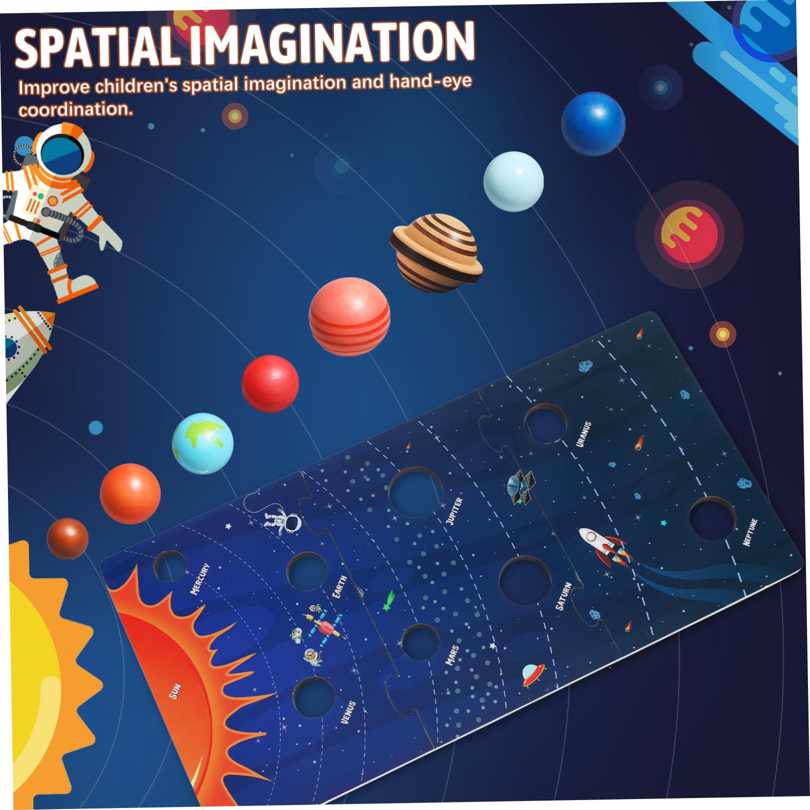 SUPVOX Puzzle Solare in Legno Dei Pianeti Per Bambini, Giocattolo Educativo Spaziale Resistente, Versione Multifunzionale Dei Pianeti Per Bambini Dai 3 Anni