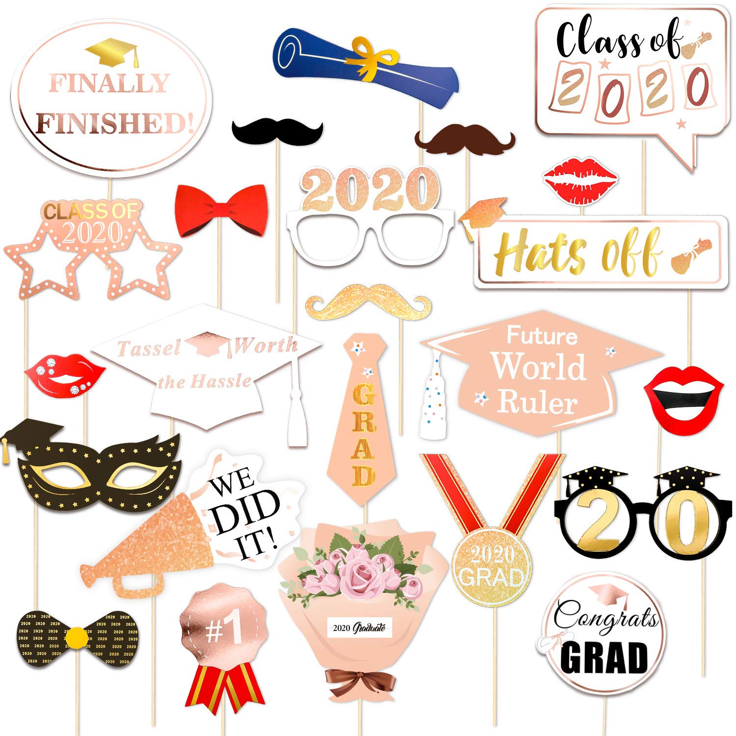 Buy Konsait Rose Gold Graduation Photo Booth Props (24Count), Metallic