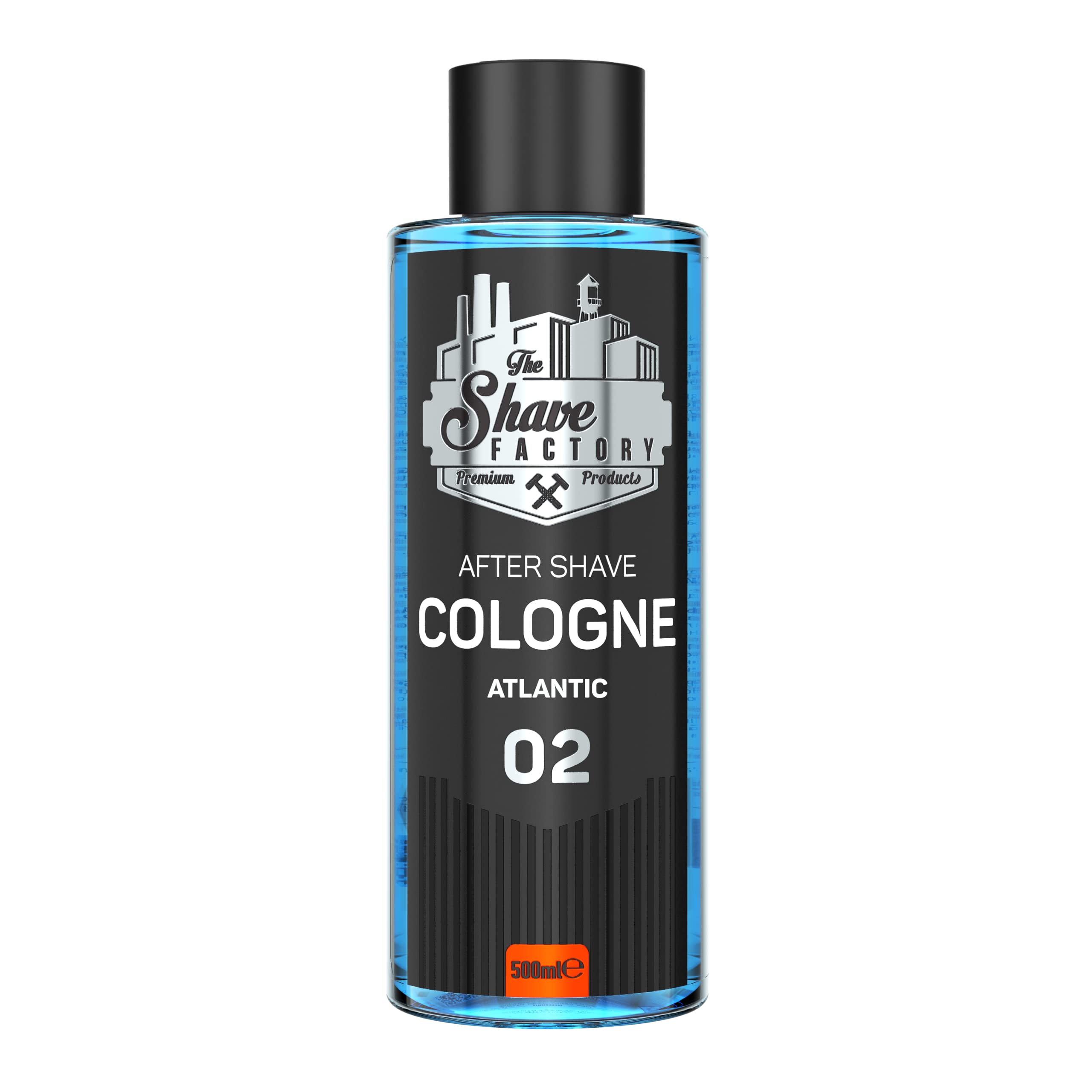 THE SHAVE FACTORY Aftershave Cologne – Atlantic 500ml – Parfum Frais Citrus & Boisé pour Hommes – Après-Rasage Énergisant & Rafraîchissant – Apaise la Peau & Réduit les Irritations