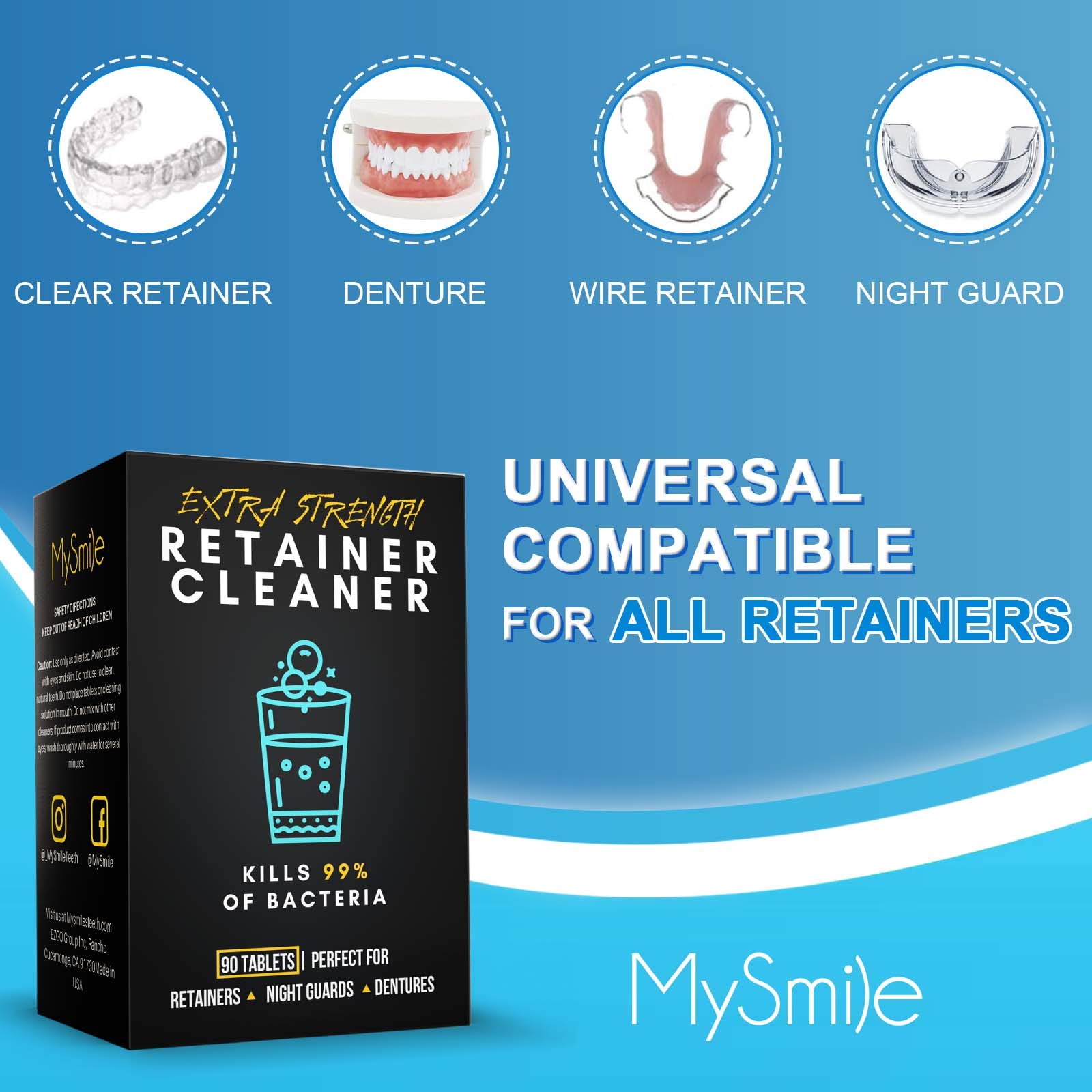 Buy Mysmile Retainer Cleaner with 90 Denture Cleaning Tablets, 3 Min
