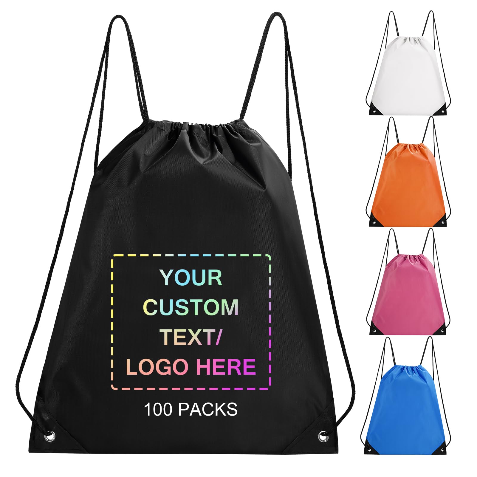 Fyore 100 Pack Custom Drawstring Backpacks, Personalized Drawstring Sports Bags with Your Logo Text for Gym Beach Climb Trips Party Events-