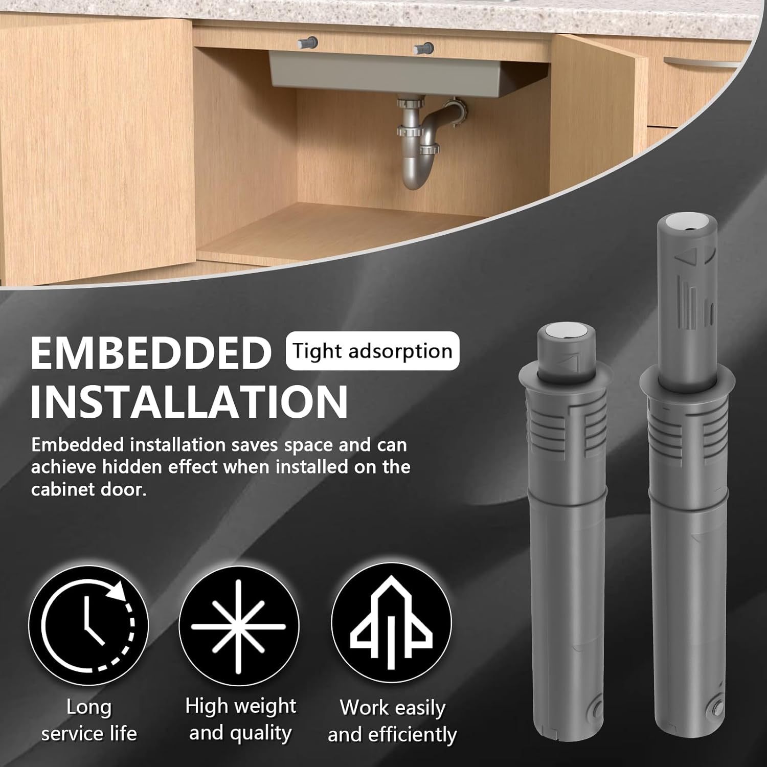 24 Pack Magnetic Push Latches, Push to Open Door Latch, Stainless Steel Magnetic Touch Latches for Cabinet Drawer Closet Cupboard, Concealed Adjustable Cabinet Hardware (Gray)