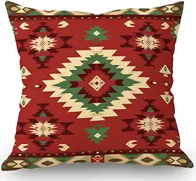 Swono Capa de almofada Azteca, capa de almofada padrão geométrico Navajo, capa de almofada com estampa nativa americana do sudoeste tribal Kilim, capa de almofada de linho de algodão 45,7 x 45,7 cm para sofá
