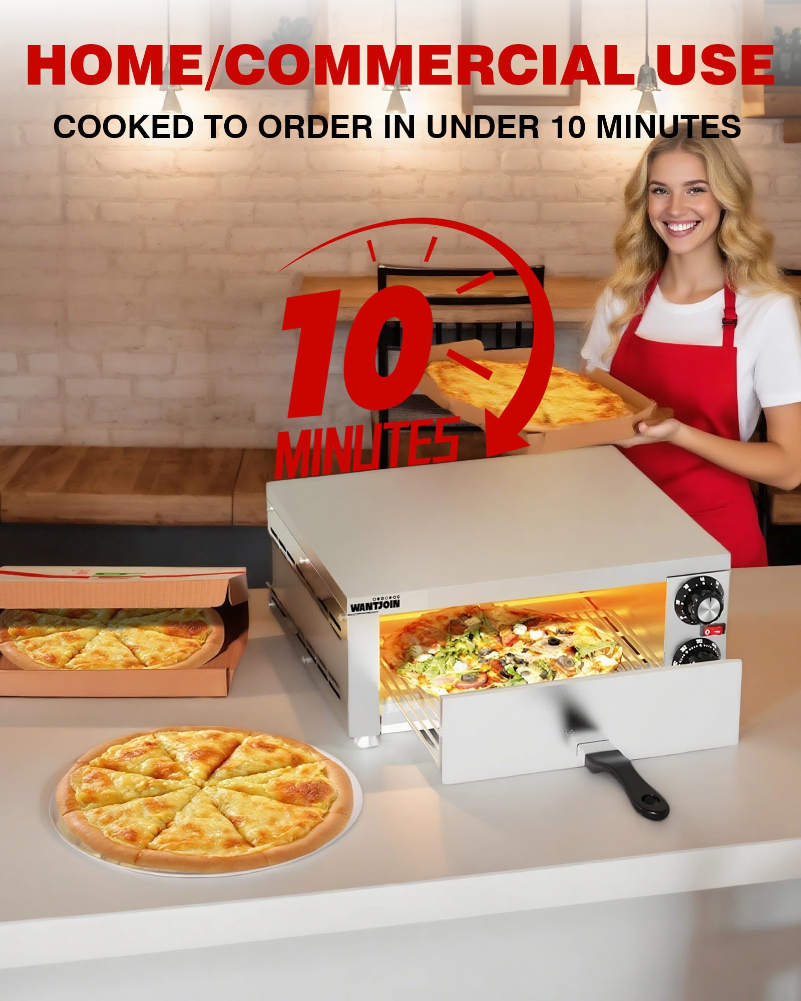 Wantjoin Pizza Oven Indoor - Electric Pizza Ovens Countertop Stainless Steel Commercial Pizza Maker Fits 12