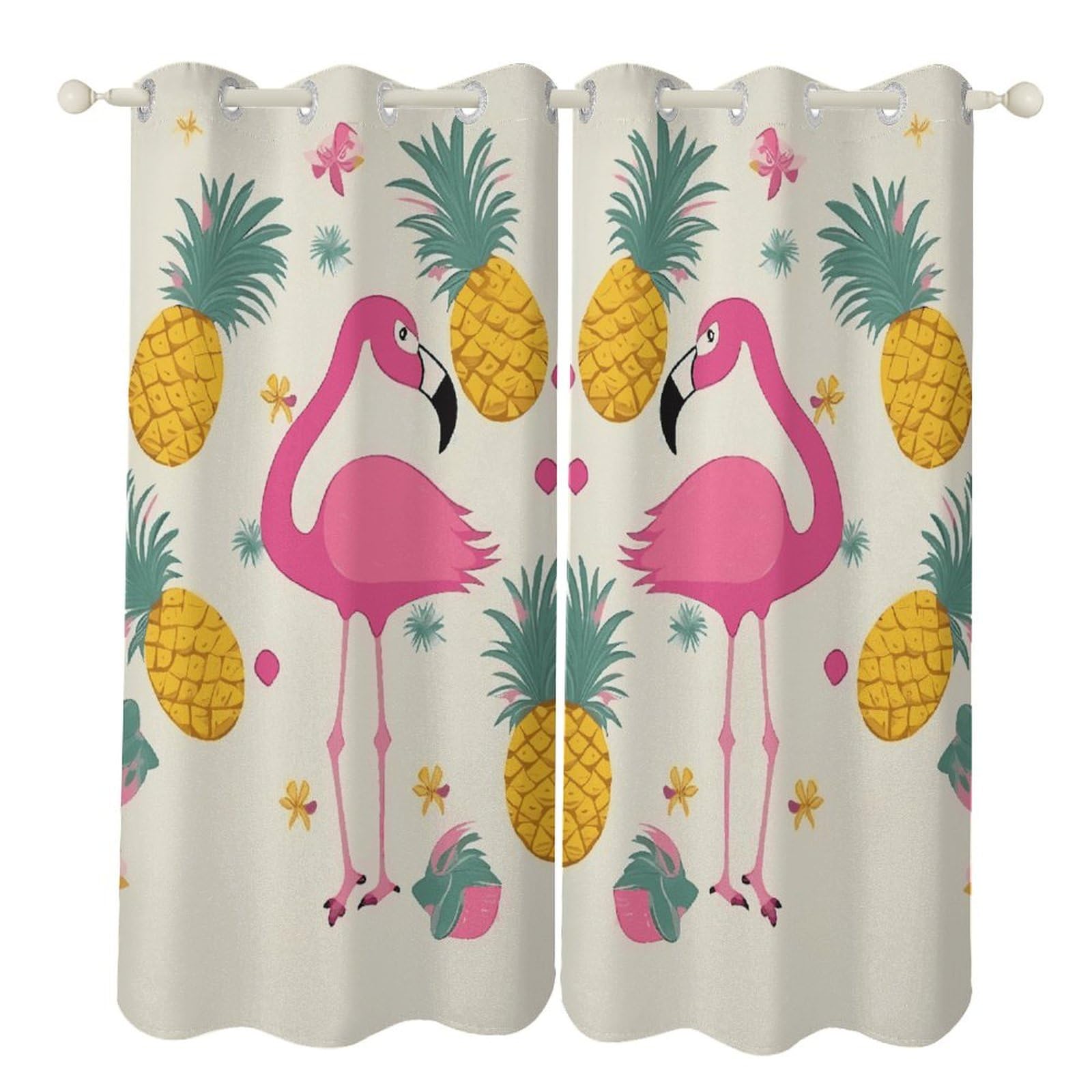 Rideaux occultants thermiques bleu marine à œillets motif flamant rose