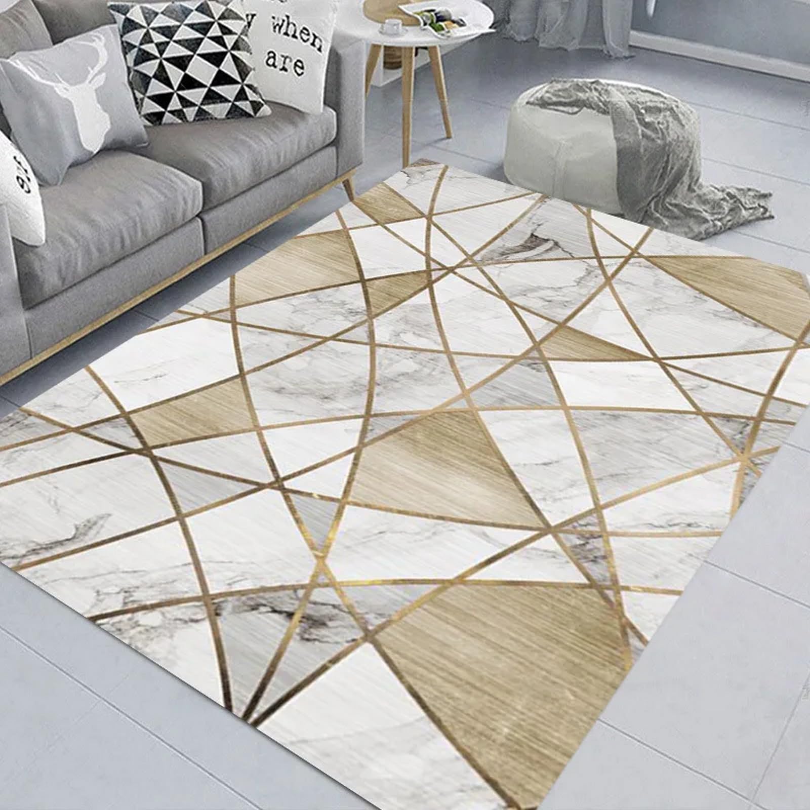 Tapis de salon antidérapant et doux au toucher avec impression 3D effet marbre 100x200