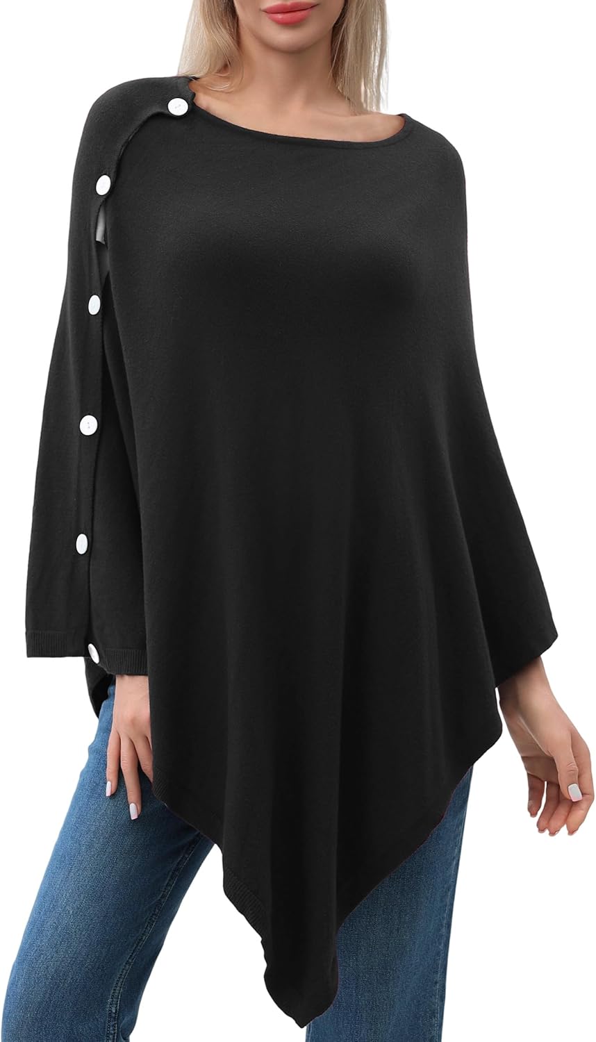 PULI Women's Versatile Knitted Shawls Scarf Poncho Sweater with Buttons Lightweight Spring Summer Fall Wraps