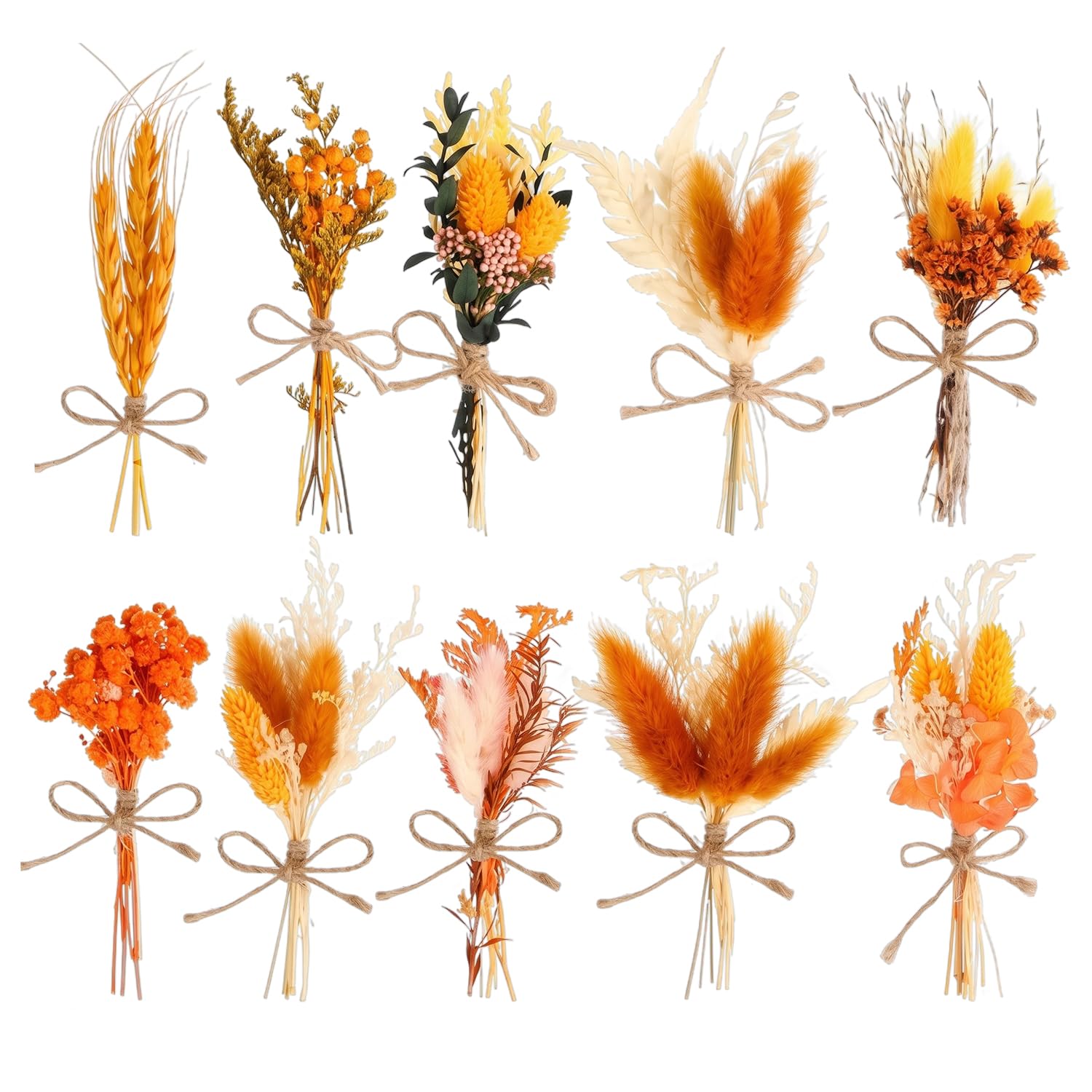CENCERY 12 Mini Orange Dried Flower Bouquets for Crafts Decor