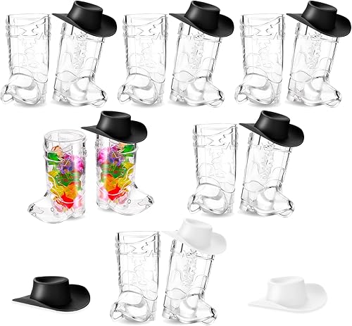 CHENGU 33 piezas de sombrero de vaquero de plástico con chupito de vaquera occidental para novio, despedida de soltera, despedida de soltera