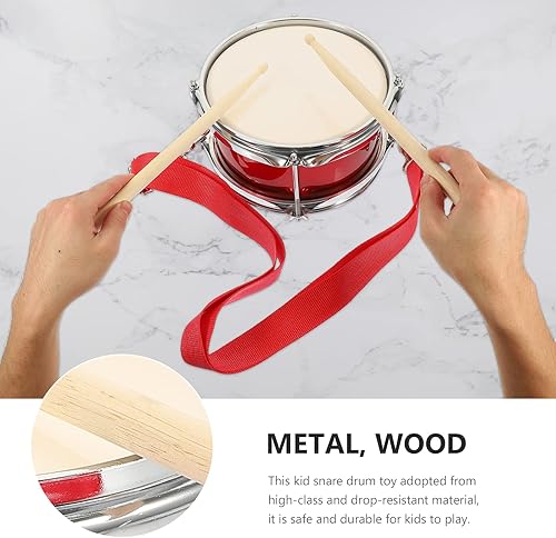Miniatura 4 de Vaguelly Tambor para niños de 9 pulgadas con mazo y correa, tambor de percusión de madera, instrumento musical de marcha, juguete para niños de 3