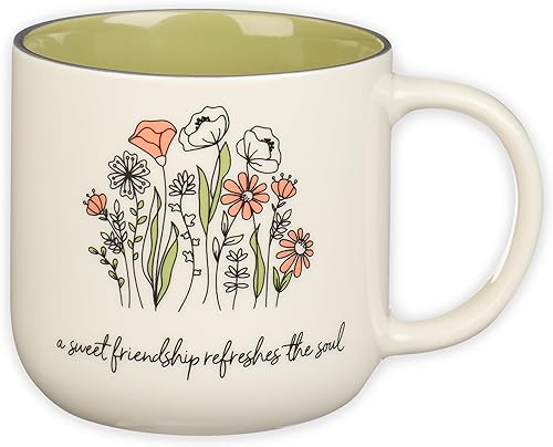 Christian Art Gifts Taza de café de cerámica floral verde salvia  15 oz. apta para microondas y lavavajillas Escritura inspiradora taza de café y té