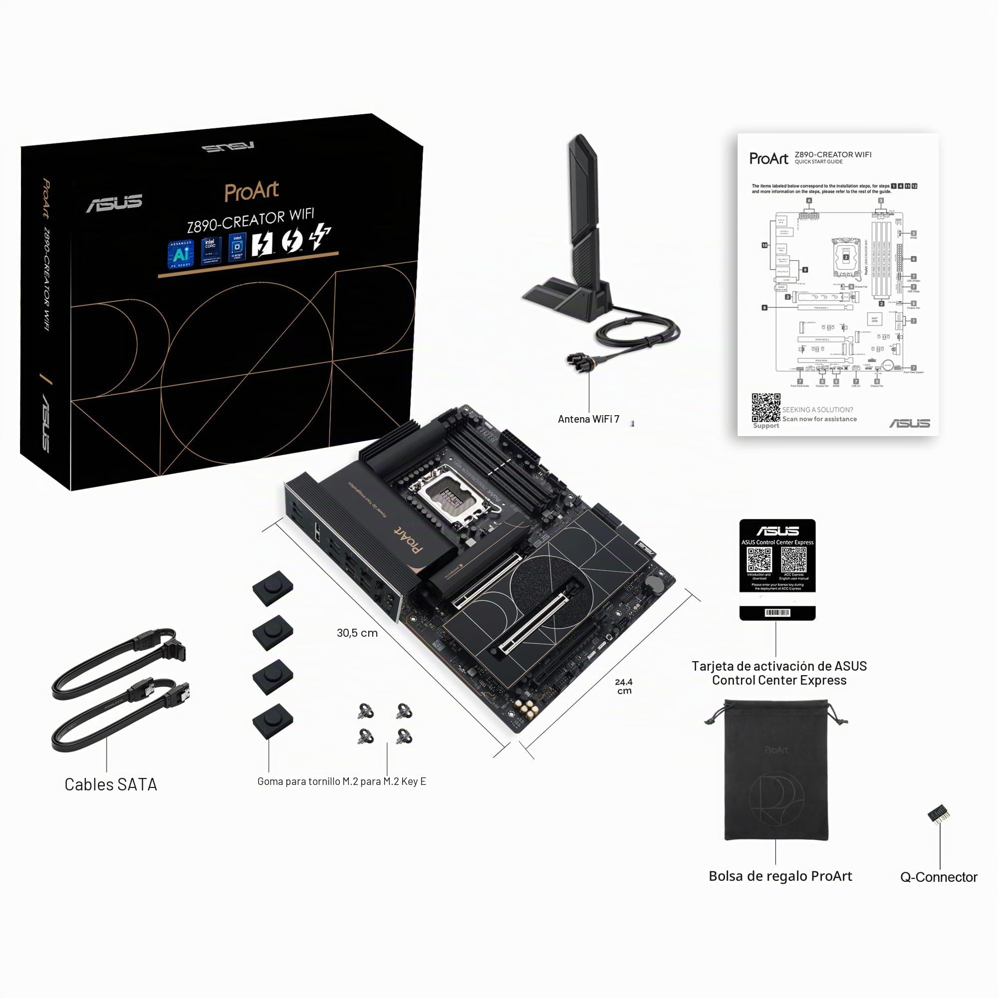 ASUS ProArt Z890-Creator WiFi - Placa Base ATX, 16+2+1+2 etapas de Potencia, PCIe 5.0 Compatible con GPU de última generación, Dos Thunderbolt 5 Tipo-C, LAN de 10 GB y 2,5 GB, WiFi 7, 5 Ranuras M.2