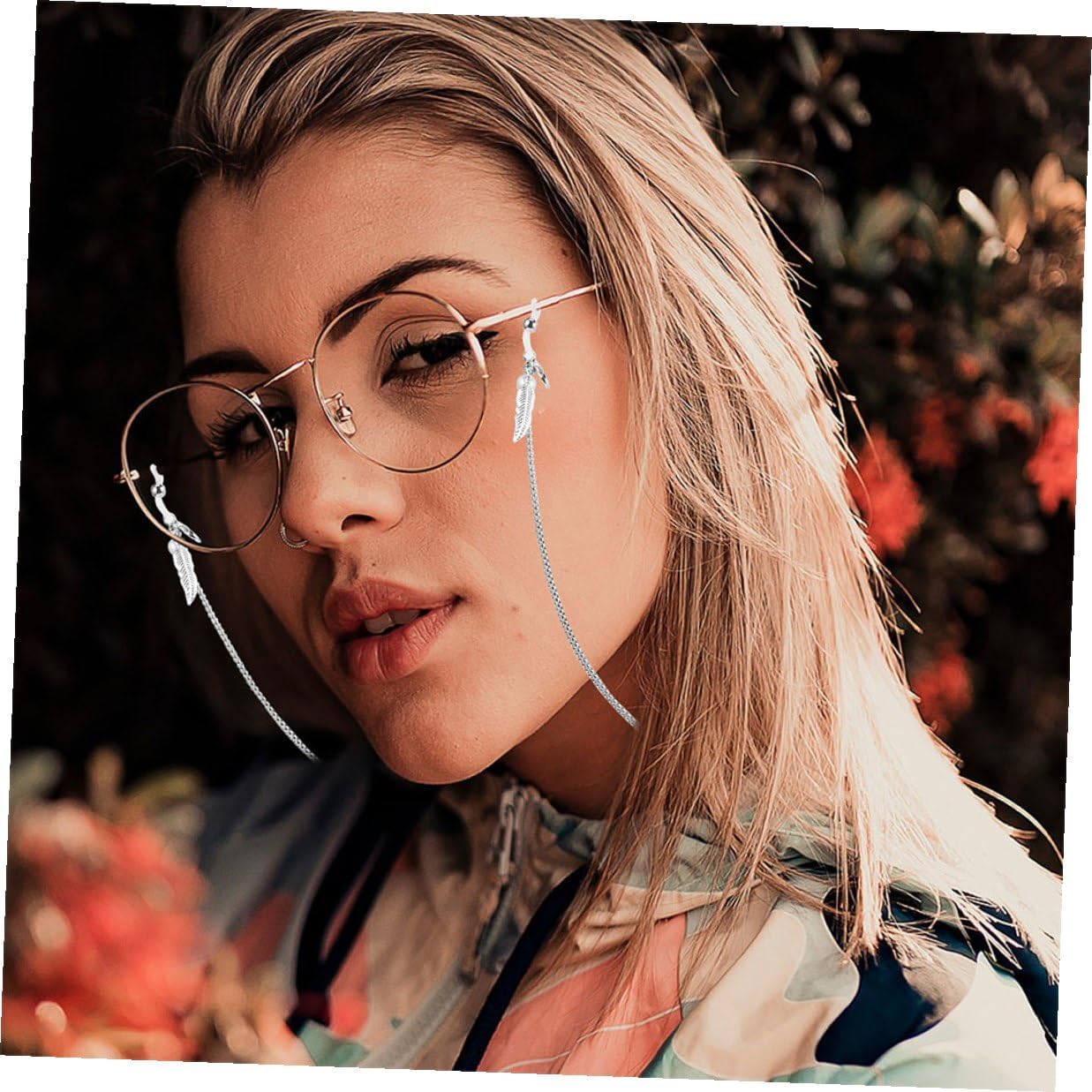 SHOWERORO 2pcs Eyeglass Chains Leaf Pendant Stainless Steel Glasses Neck Strap for Women Men Outdoor Sports Travel Daily Use