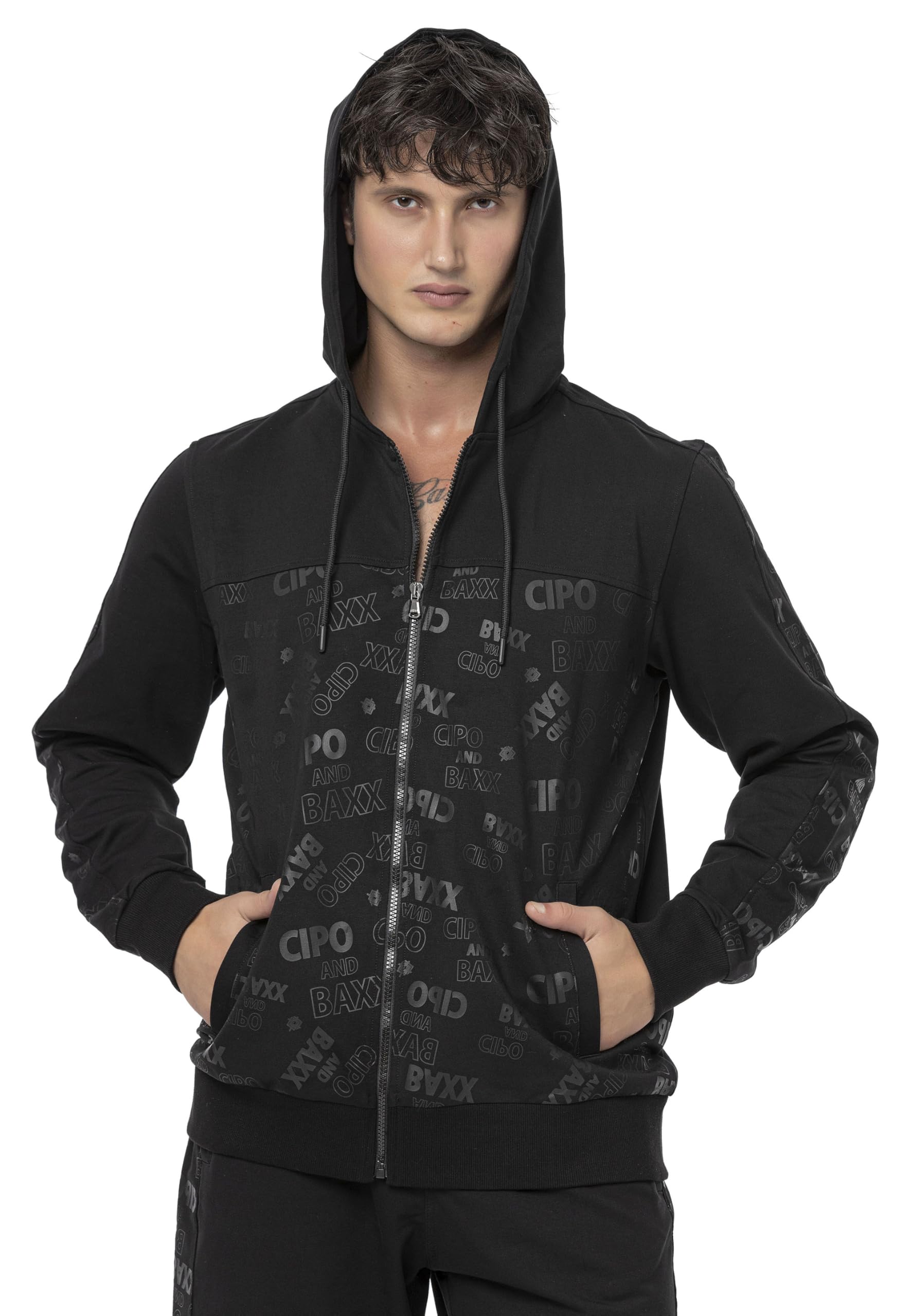 Cipo & Baxx Sudadera con capucha para hombre de la serie – Elegante suéter en estilo moderno casual de calle con cremallera y capucha para el día a día, ocio y fiesta