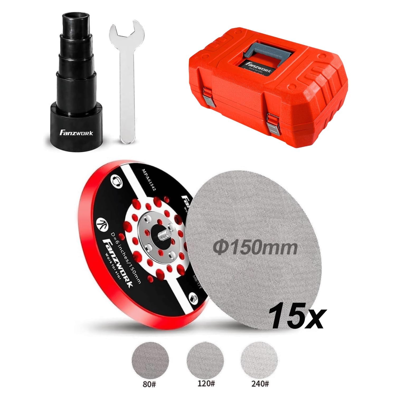 FANZTOOL Levigatrice Orbitale Senza Spazzole, 5,0 mm Levigatrice Rrotorbitale, 350W Casuale Brushless, 7 Velocità, 18 Dischi Abrasivi a Rete,Platorello 150 mm, Valigetta.Ideale per la Levigatura