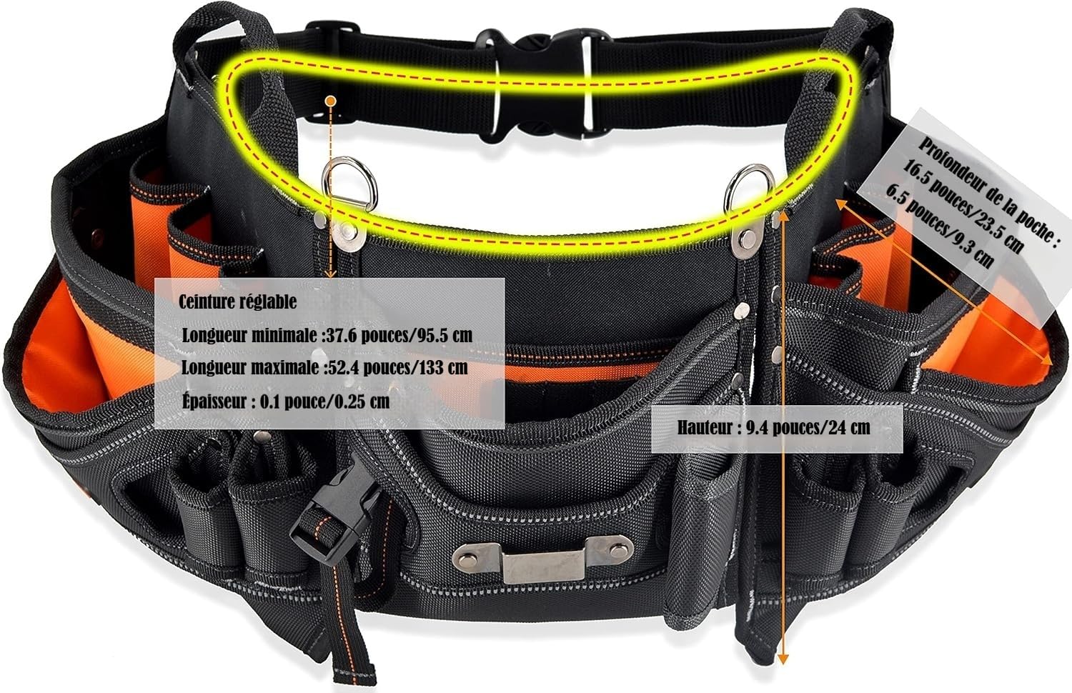 WELKINLAND Ceinture à outils de charpentier à 18 poches – Pochette à outils de construction et CVC pour charpentier