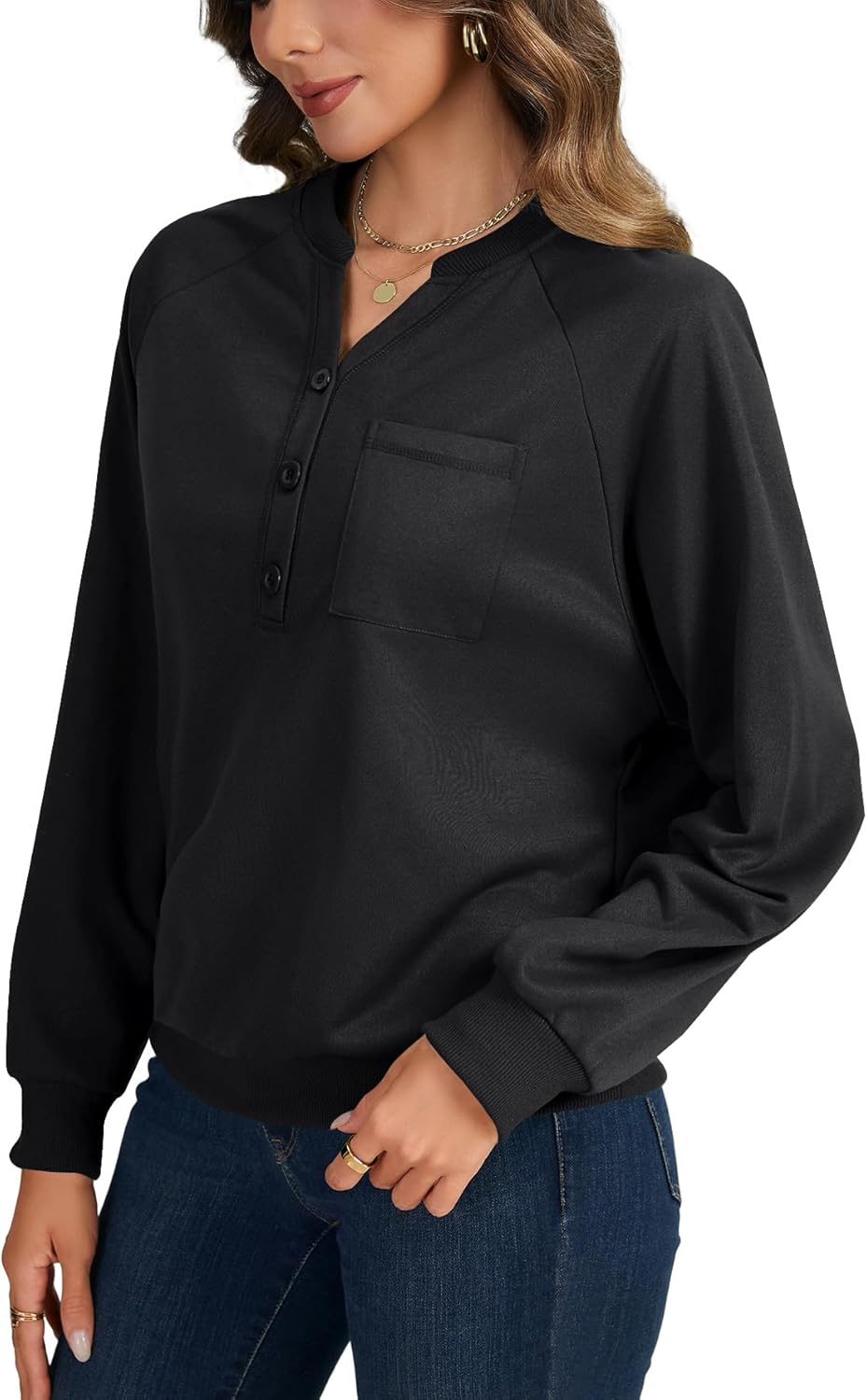 LYANER Women's Button Neck Long Sleeve Pullover Sweatshirt Fall Henley Outfits Tops - Image 3