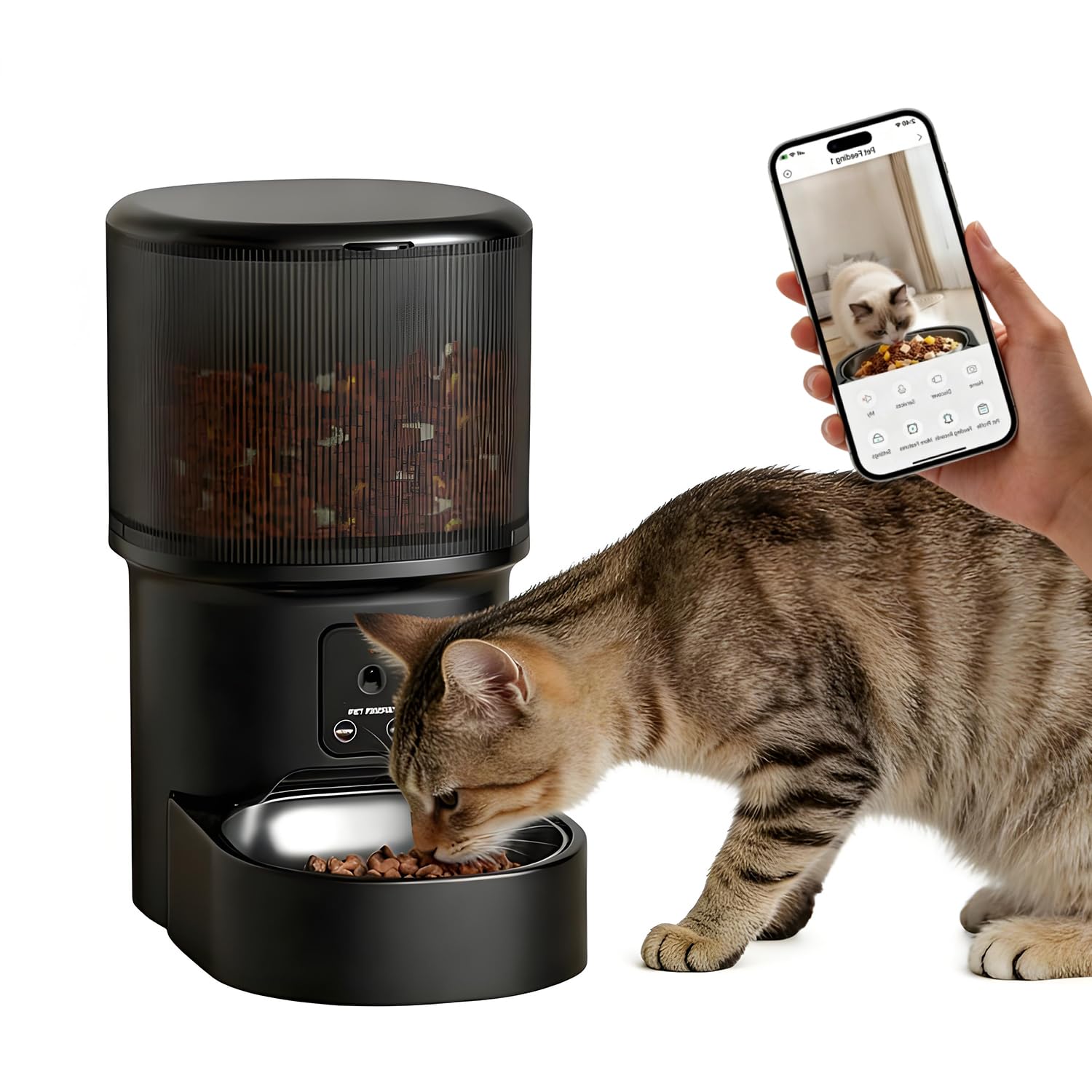 Smart Pet Feeder with 1080P Camera, Two-Way Audio, Remote Feeding, AI Motion Detection, 120° Ultra-Wide Angle, 4L Large Capacity, Automatic Food Dispenser for Dogs Cats, Compatible with 2.4G WiFi