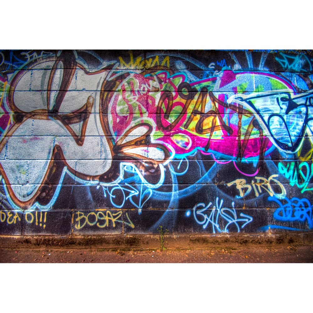 Aoihrraan 3,5x2,5m Graffiti Muro Sfondo Retrò 80'S Hip Hop Mano Disegno Murale Pittura Su Mattone Muro Fondale Fotografia Concerto Musica Punk Rock Festa Compleanno Ragazzo Adulto Ritratto Fotografico