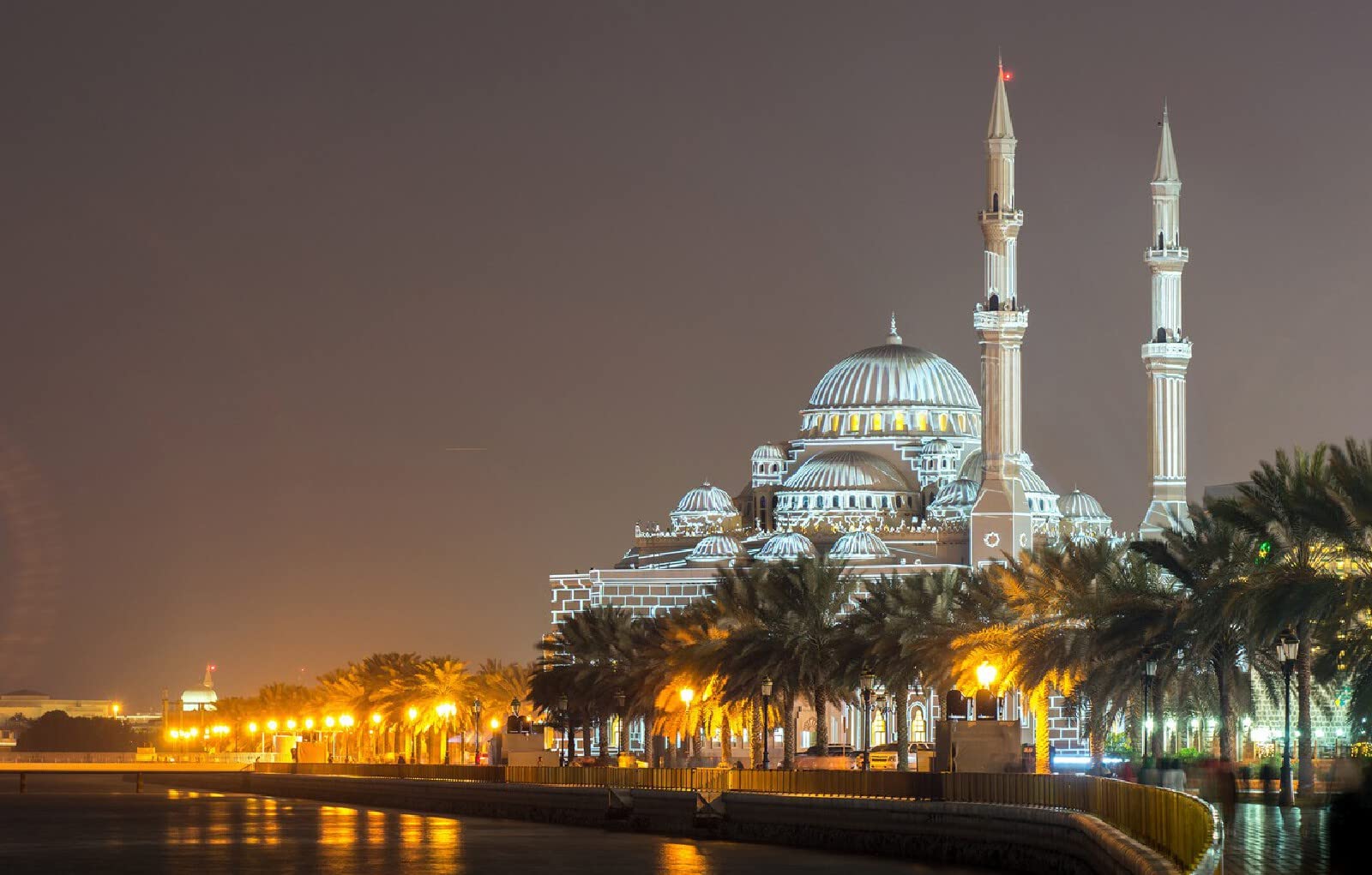 puzzle dla dorosłych puzzle 1000 sztuk światła miasta rzeka świątynia meczet pałac Sharjah, Zjednoczone Emiraty Arabskie 75x50cm