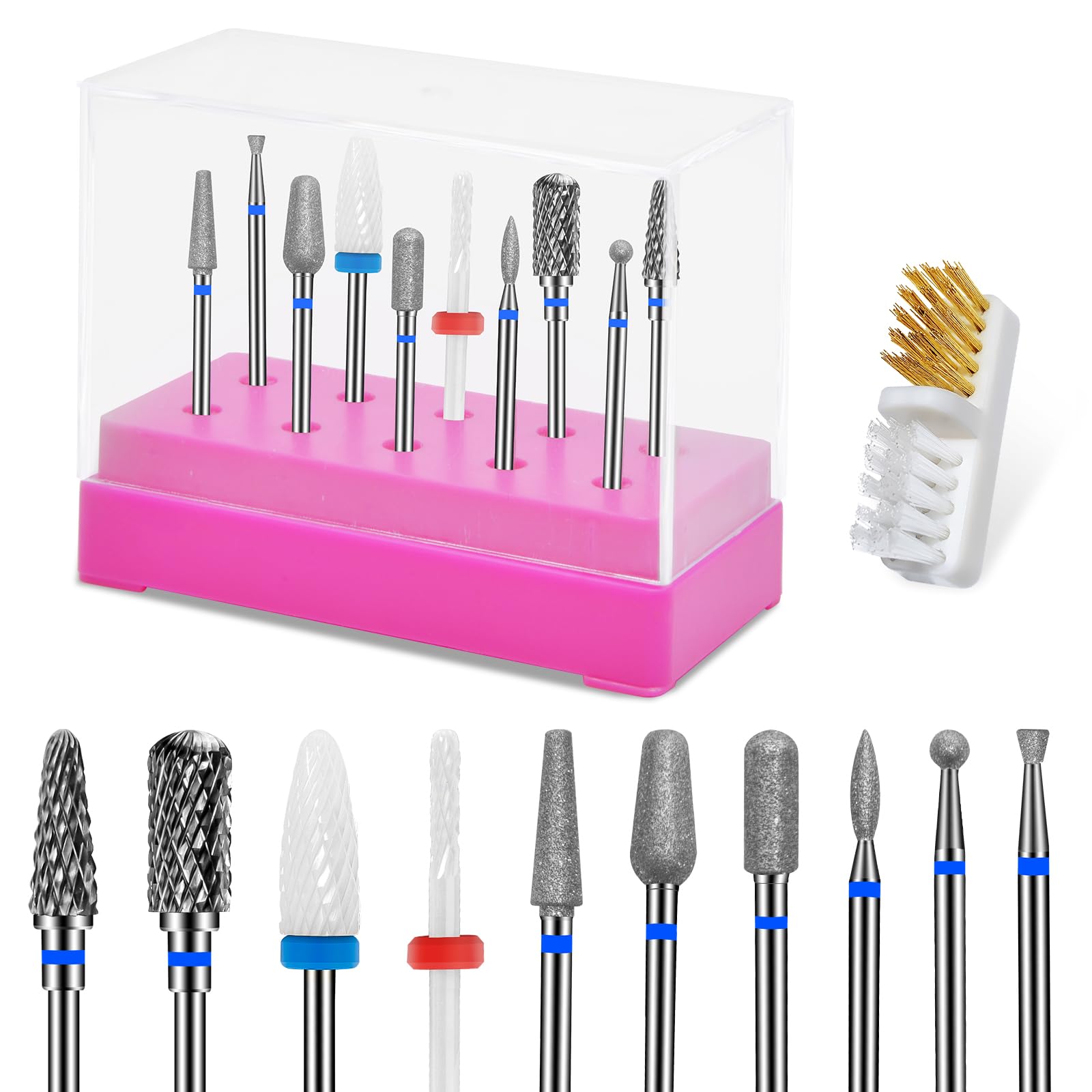 CGBE 10 Punte Fresa Unghie: 3/32 Pollici Punta Fresa Rimozione Gel - Professionale Punta da Trapano per Unghie con Manicure Portapunte - per Rimozione Cuticola Gel Acrilico - per Manicure Pedicure