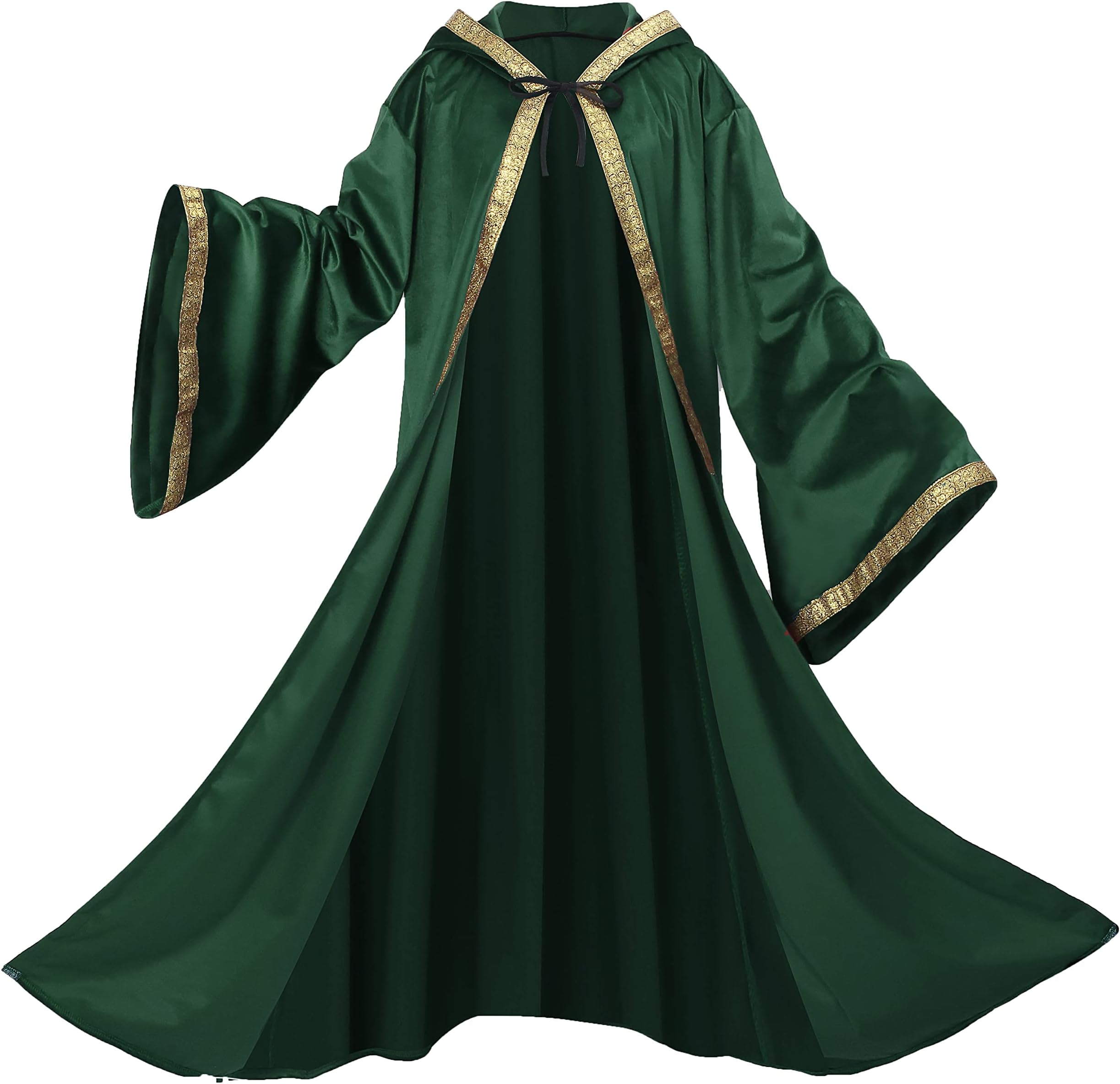 Velvet Wizard Hooded Robe for Adult, Medieval Cape Renaissance Cloak for Men Women Halloween Costume