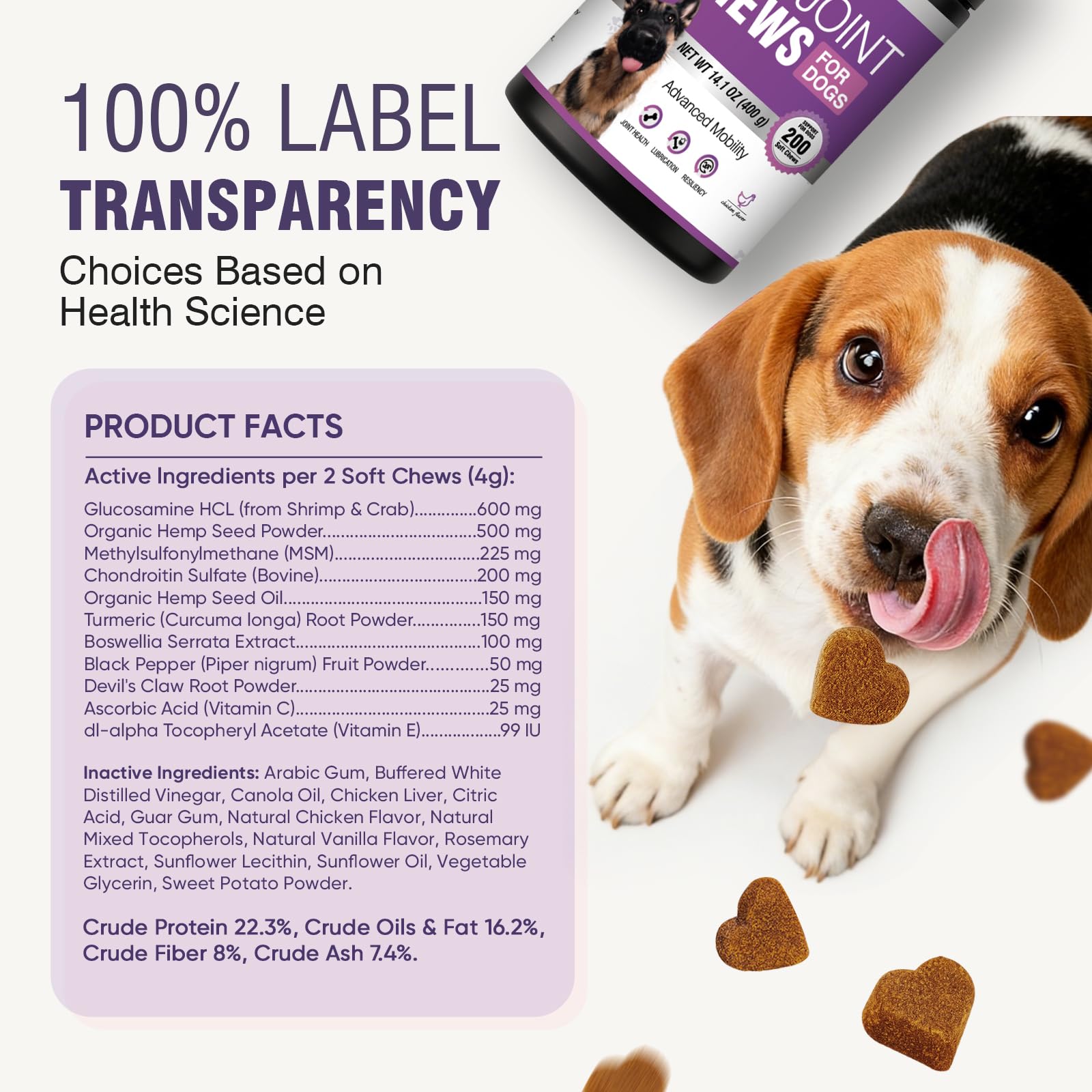 Glucosamine for Dogs 200pcs Joint Support Supplement Dog Hip and Joint Chondroitin Chews Treats with MSM Dog Joint Pain Relief Mobility Supplements Chicken Flavor Fit All Large Small Medium Breed - image 8