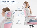 TRALT Ergonomic Office Chair - Desk Chair with Adjustable Headrest Lumbar Support Computer Chair - Mesh Comfy Chair with Flip-up Armrests - Gaming Chairs for Adults Home Office (Leather, Pink)