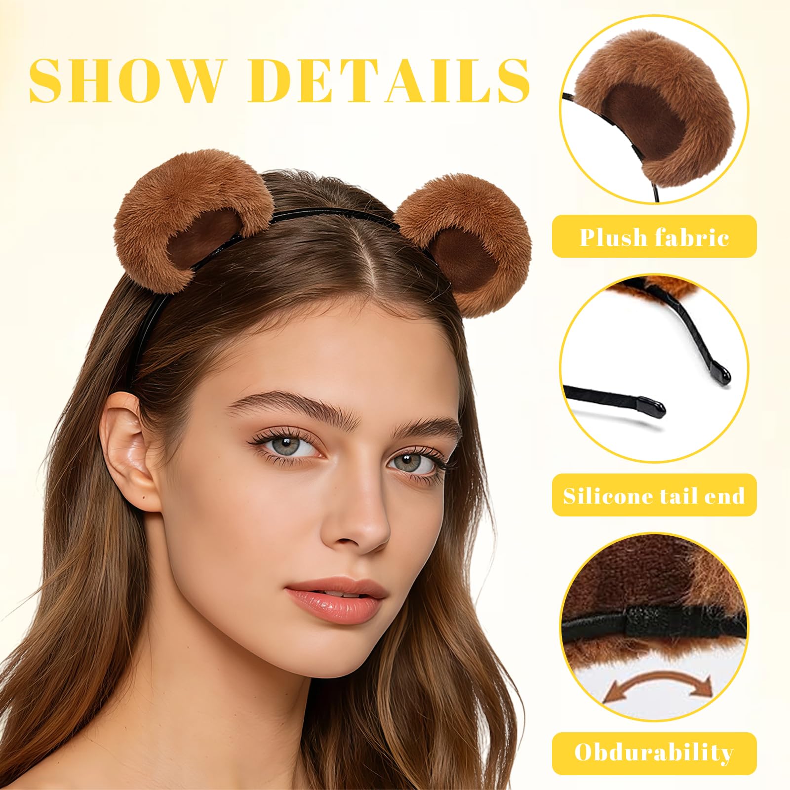 Xanthelle Bear Ears Costume, 4 Piece Bear Ears Accessory with Ear Headband and Round Glasses for Cosplay, Brown, XL - Image 3