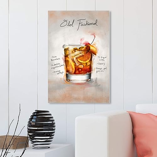 Miniatura 4 de Wynwood Studio Drinks and Spirits - Lienzo decorativo para pared, diseño de cócteles con texto "Old Fashion Cocktail5", 20.0 x 30.0in, marrón, blanco