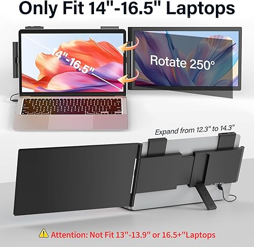 Miniatura 4 de Extensor de pantalla para laptop, monitor portátil FHD 1080P IPS de 15.6 pulgadas para laptop de 14 a 16.5 pulgadas con puerto USB-C/HDMI, extensor