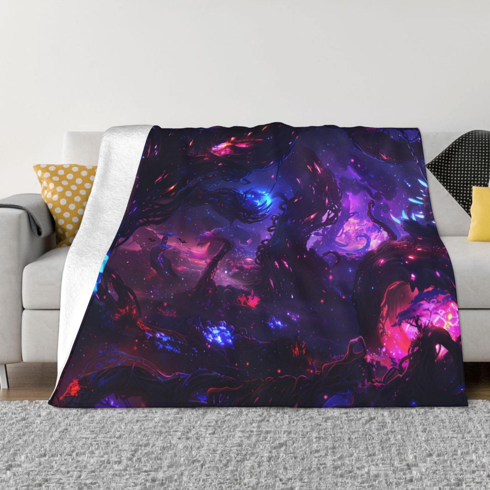 Couverture en flanelle vaisseau spatial violet PHAYAH pour vos soirées cinéma douillettes