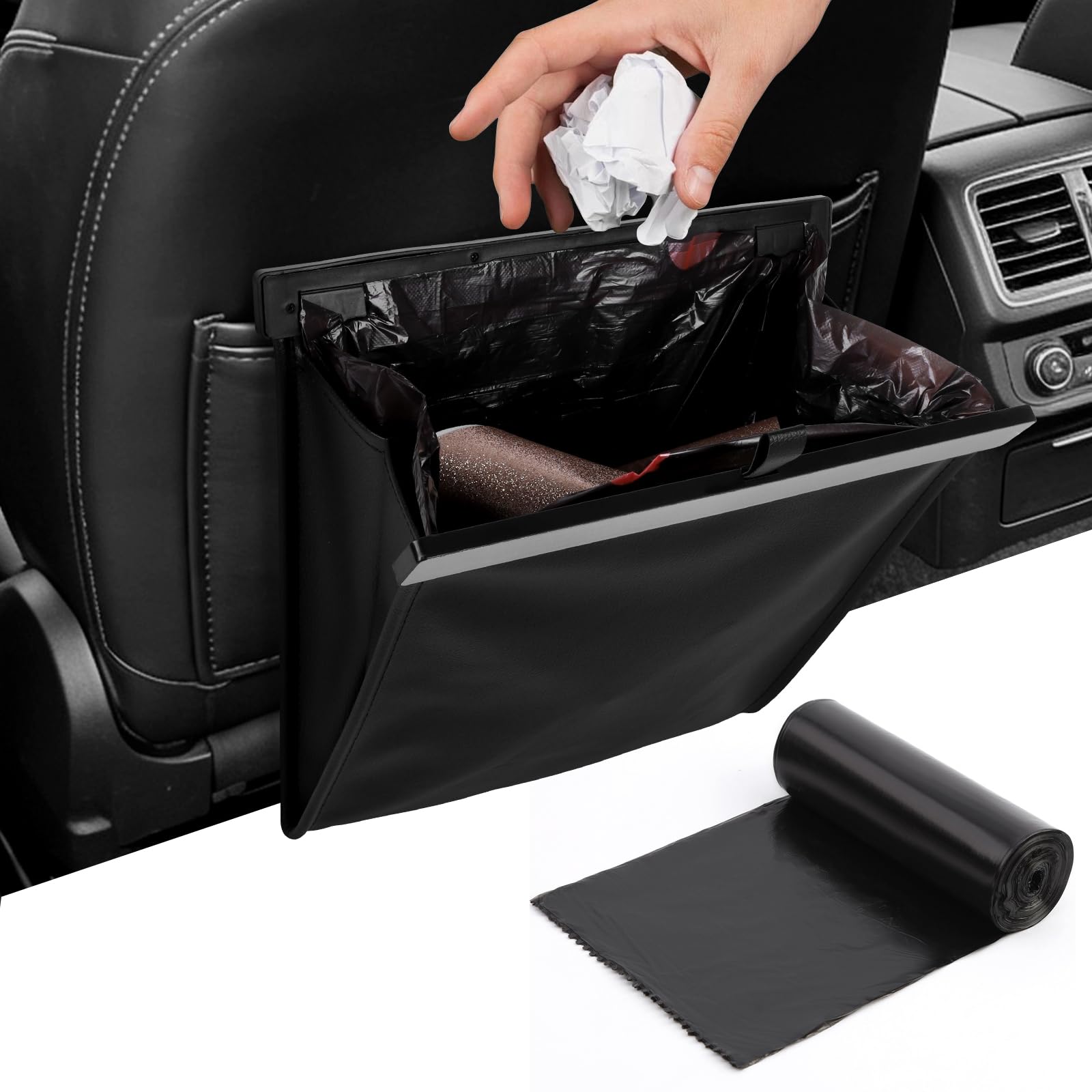 車 ゴミ箱【4.5L大容量・強力マグネット】車用ゴミ箱 スリム PUレザー 防水 吊り下げ 車内ゴミ箱 小物入れ 収納 後部座席対応 カー用品 車内グッズ ゴミ袋20枚付