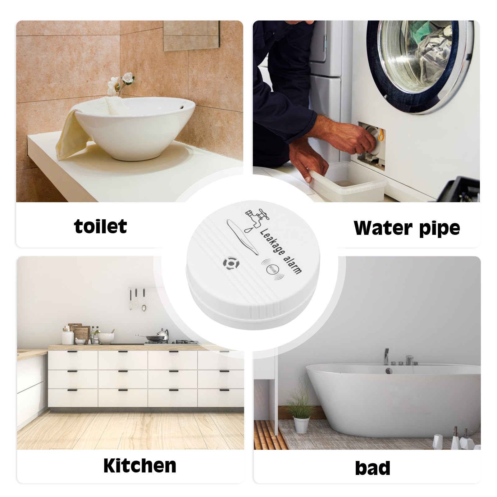 Lot de 3 détecteurs d'eau 90 dB - Détecteur de fuite et de gouttes - Sirène sans fil - Capteur de niveau d'eau - Détecteur de fuite d'eau - Détecteur de fuite d'eau - Détecteur de panne de courant