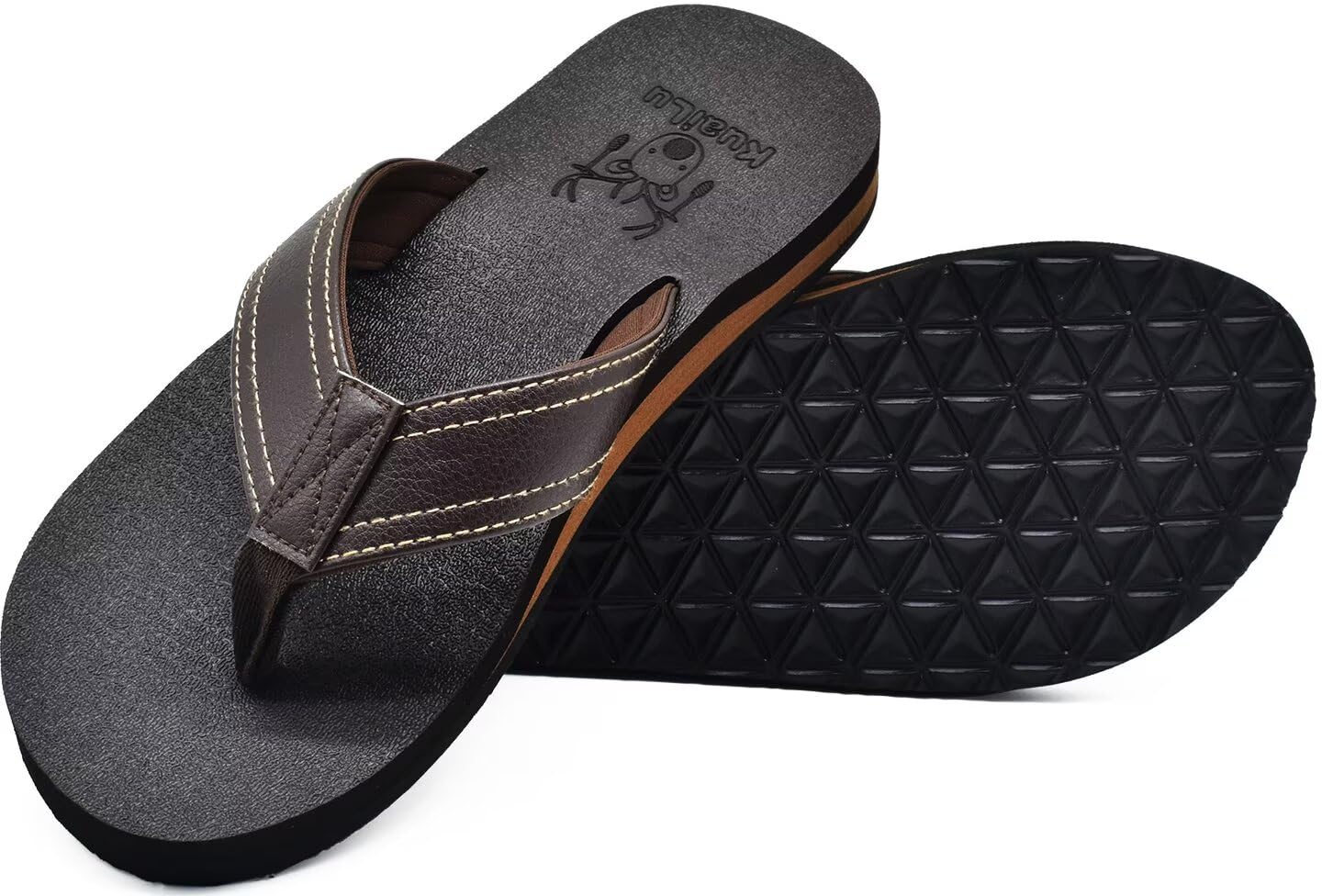 KuaiLu Flip Flops Herren Synthetik Leder Bade Comfy Sandalen | Breite Füße Badelatschen Yoga Schaum Sommer Strand Zehentrenner