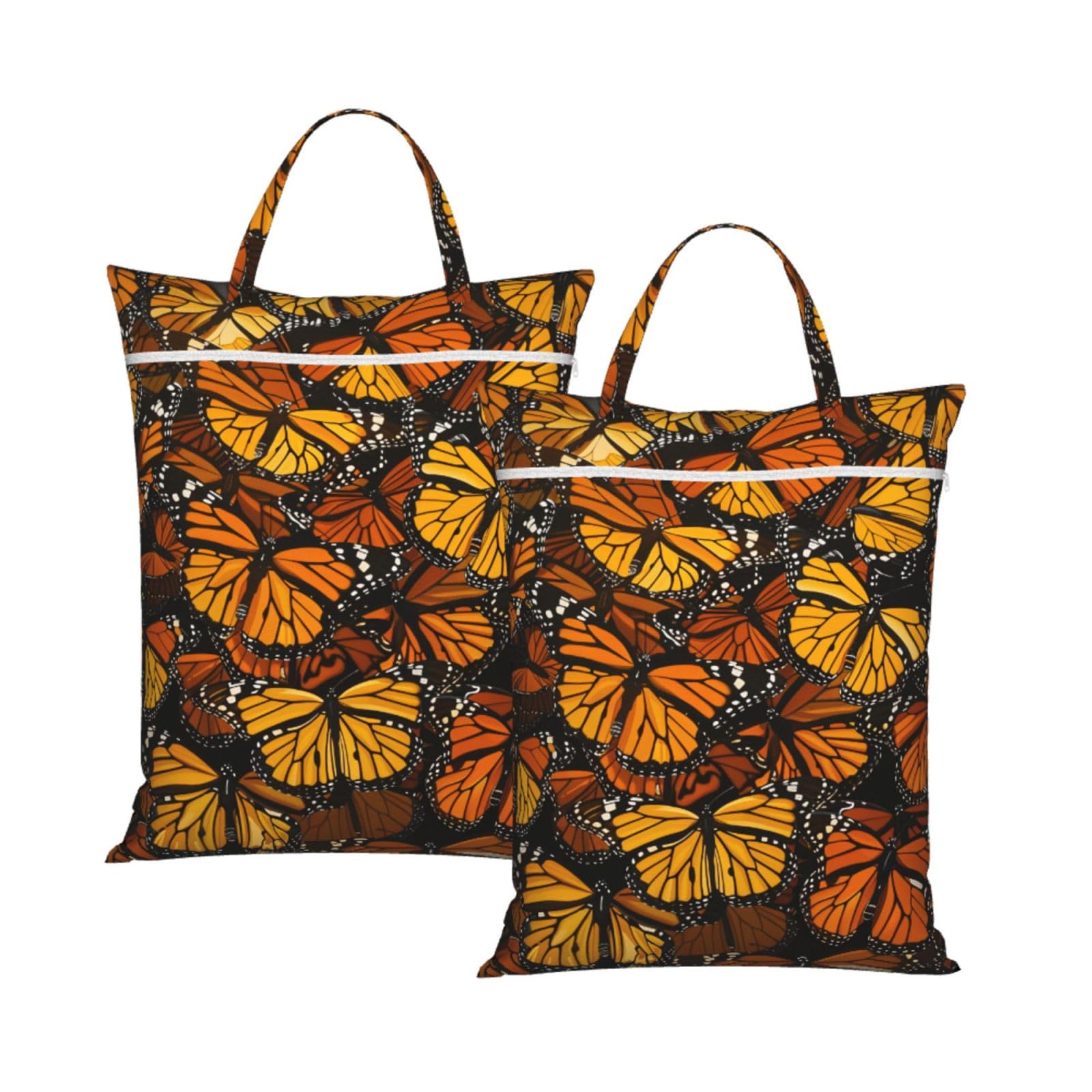 Large Travel Laundry Bags,Heaps of Orange Monarch Butterflies Print with Handle Foldable Laundry Bag for Holidays Gym Swimming and Family Trips, 2Pcs