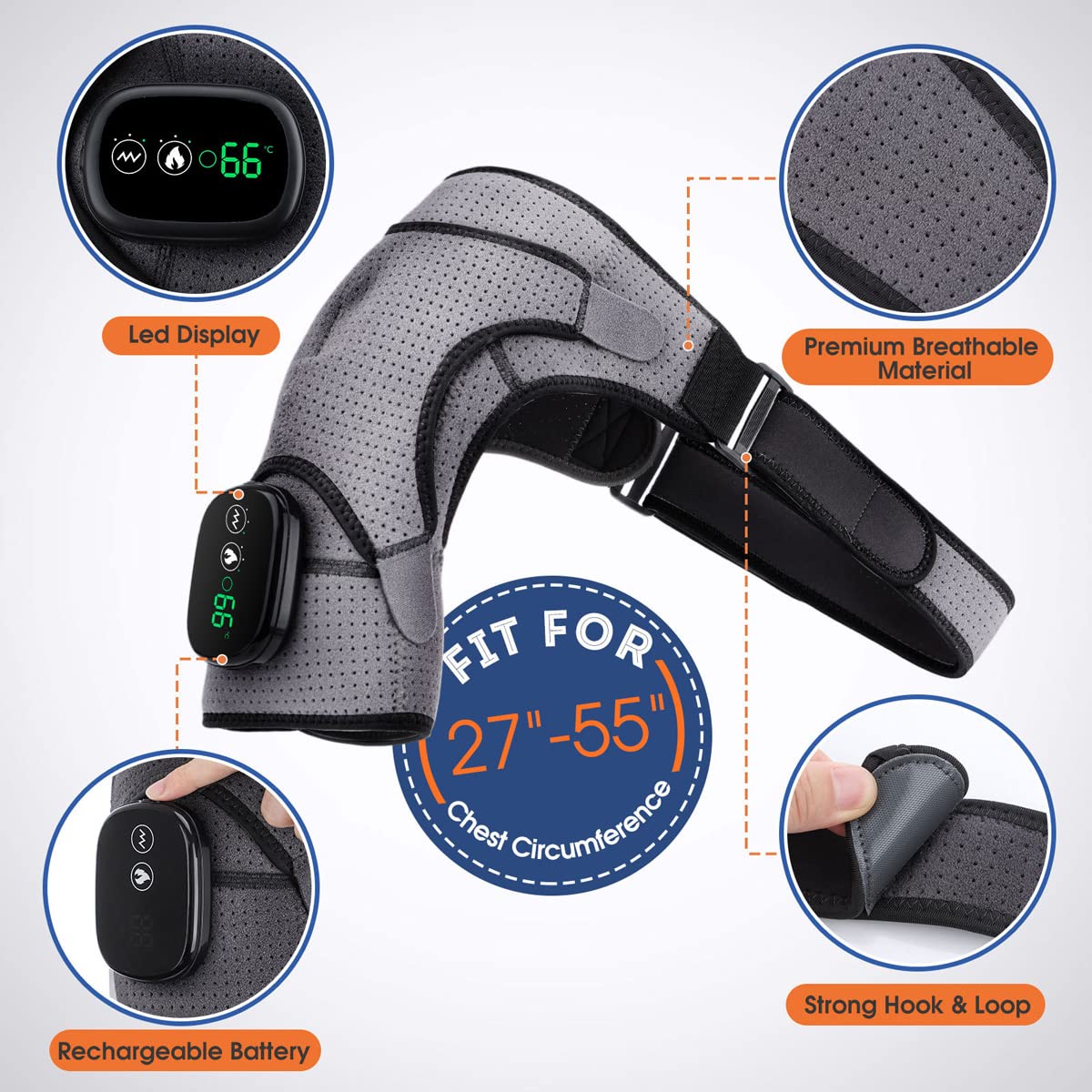 Support D'éPaule Sangle RéGlable, Bandage D'éPaule Droite/Gauche pour Femme et Homme, Coussin Chauffant Epaule éLectrique NeoprèNe pour Articulation AC, Tendinite, éPaule Dislocation(Color:grise)