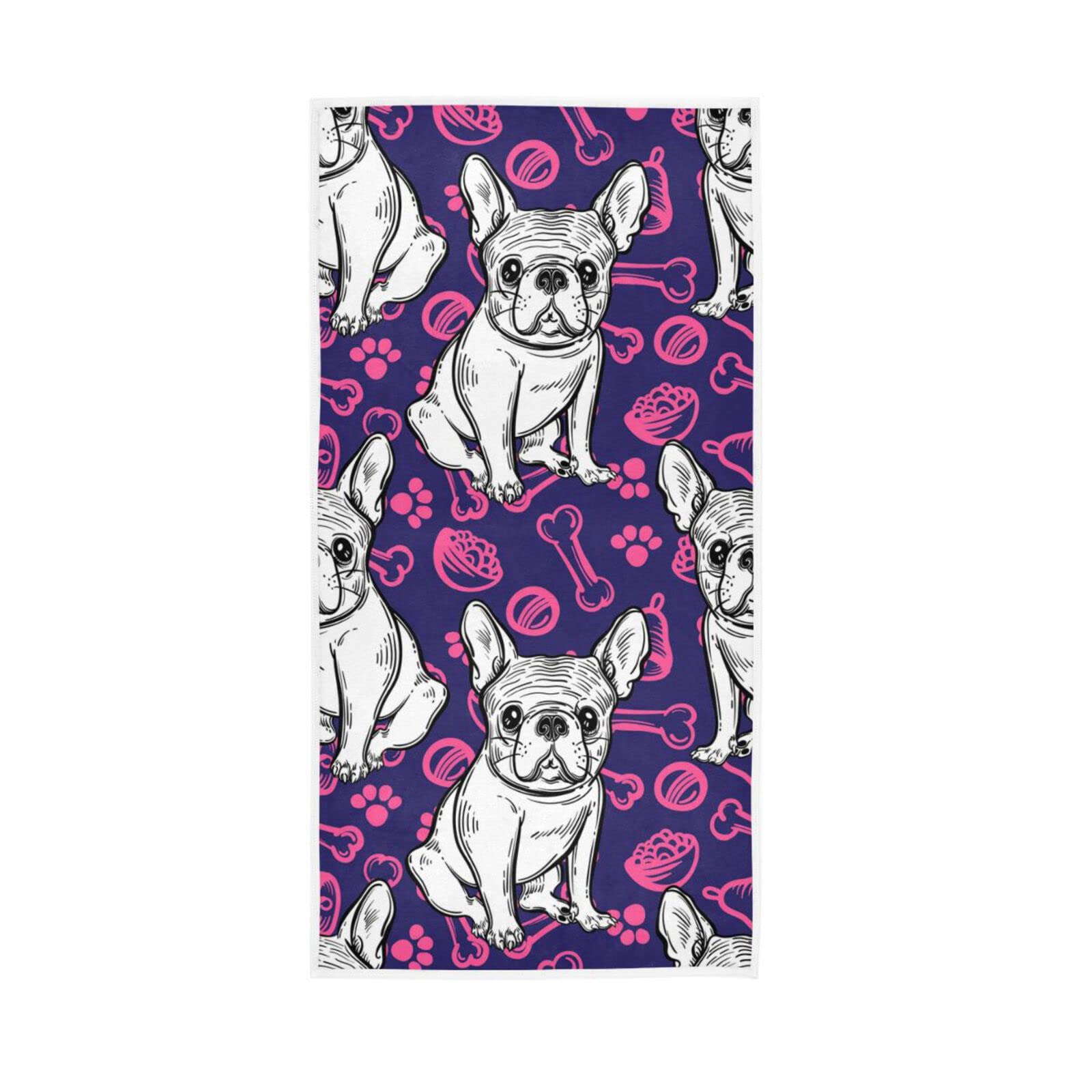 HUYGD Hand Towels Cute Dog French Bulldog Decor Fingertip Soft Face Towel Absorbent Bathroom Kitchen Towels