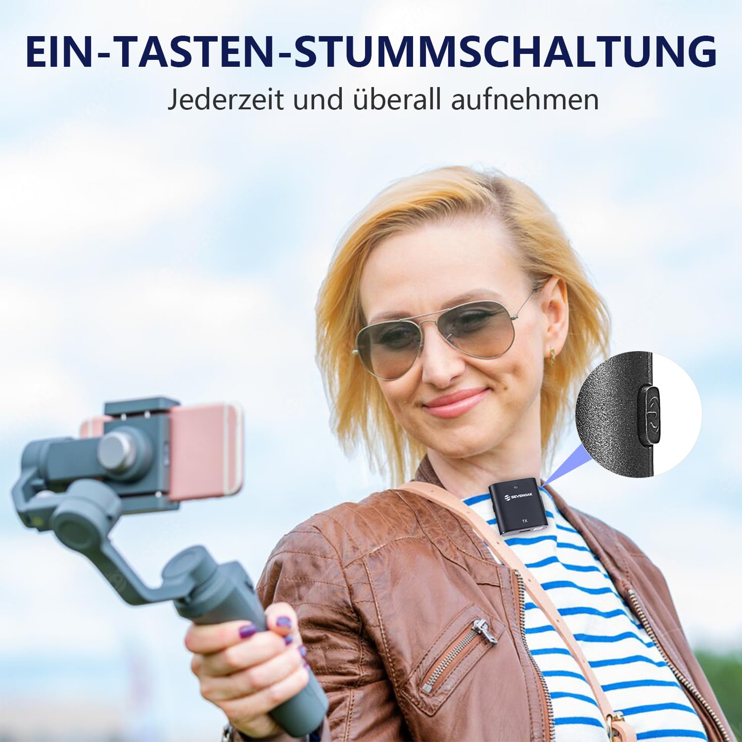 SevenOak Drahtloses Lavalier Mikrofon, mit Rauschunterdrückung/Gain/Mute, Ansteckmikrofon mit Stereo/Mono für iPhone iPad Videoaufnahme Interview Vlog SKM-S1 D (1 Sender +1Empfänger)