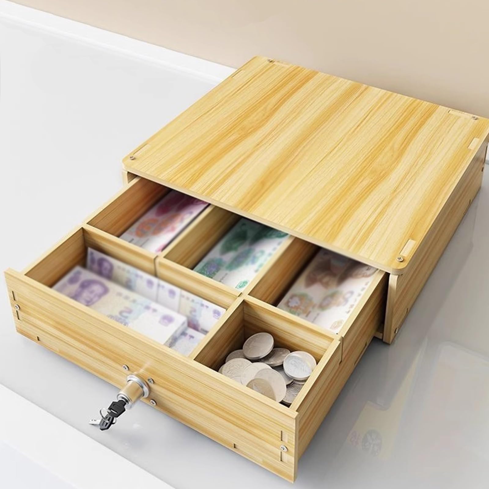 Caja de supermercado, Cajón de Efectivo con Interfaz POS, Resistente, Compacto, Manual, 4 Billetes y 1 Moneda