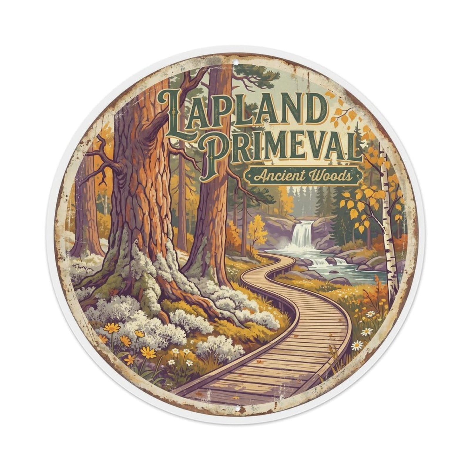 Vintage Travel Finnish Lapland Forest Primeval Metal Tin Sign