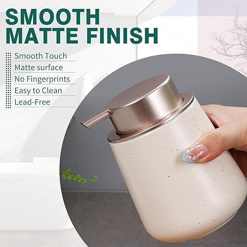 Miniatura 5 de Bosilunlife Dispensador de jabón espumoso de cerámica, dispensador de jabón de manos de espuma de 12 onzas, dispensador de jabón para encimera de