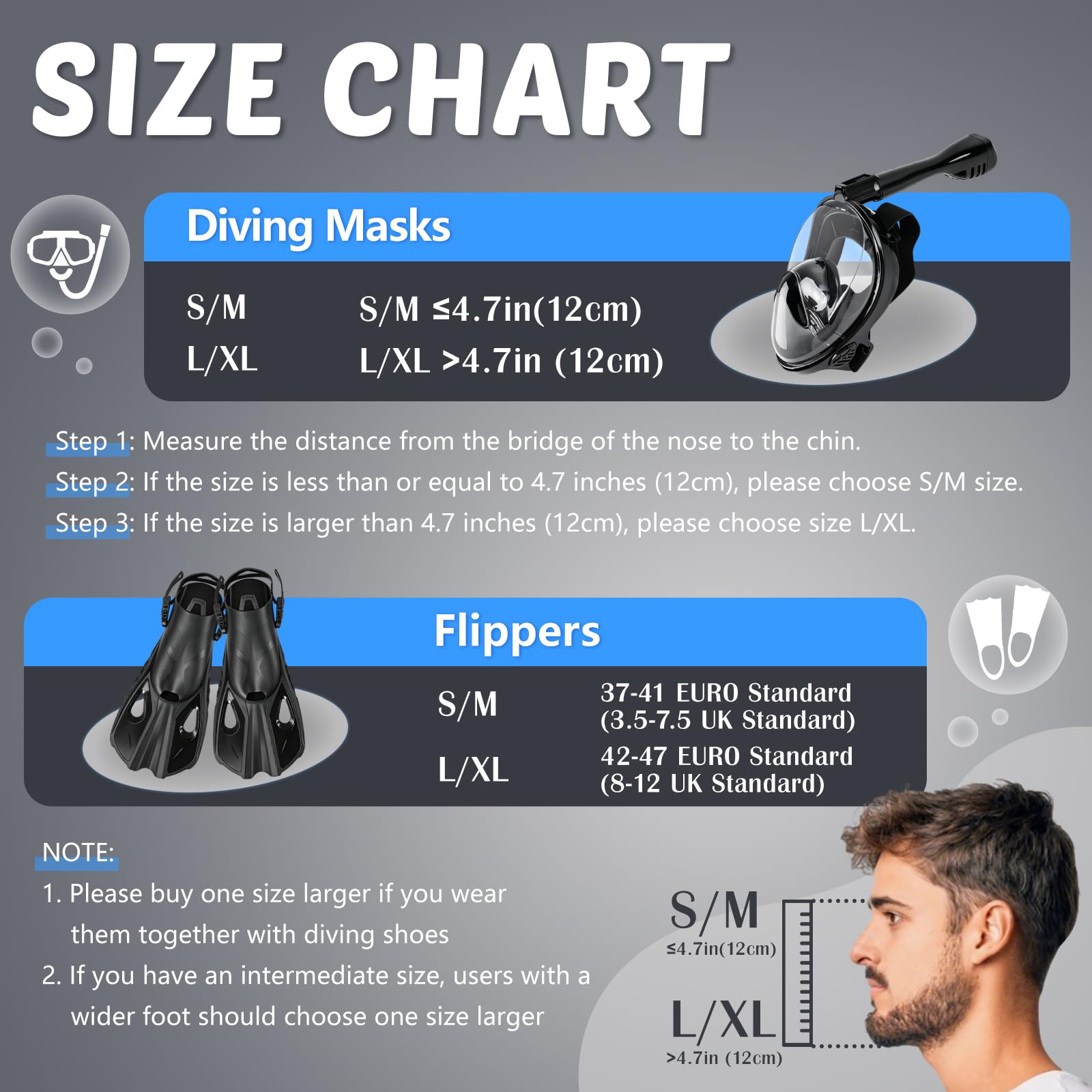 Set Snorkel Adulto, Máscara Snorkel, 180°Vista, CO2 Seguro, Anti-vaho Anti-Fuga, con Aletas Ajustables, Soporte de Cámara, Funda Impermeable para Móvil, Equipo de Snorkel Nadar Adultos