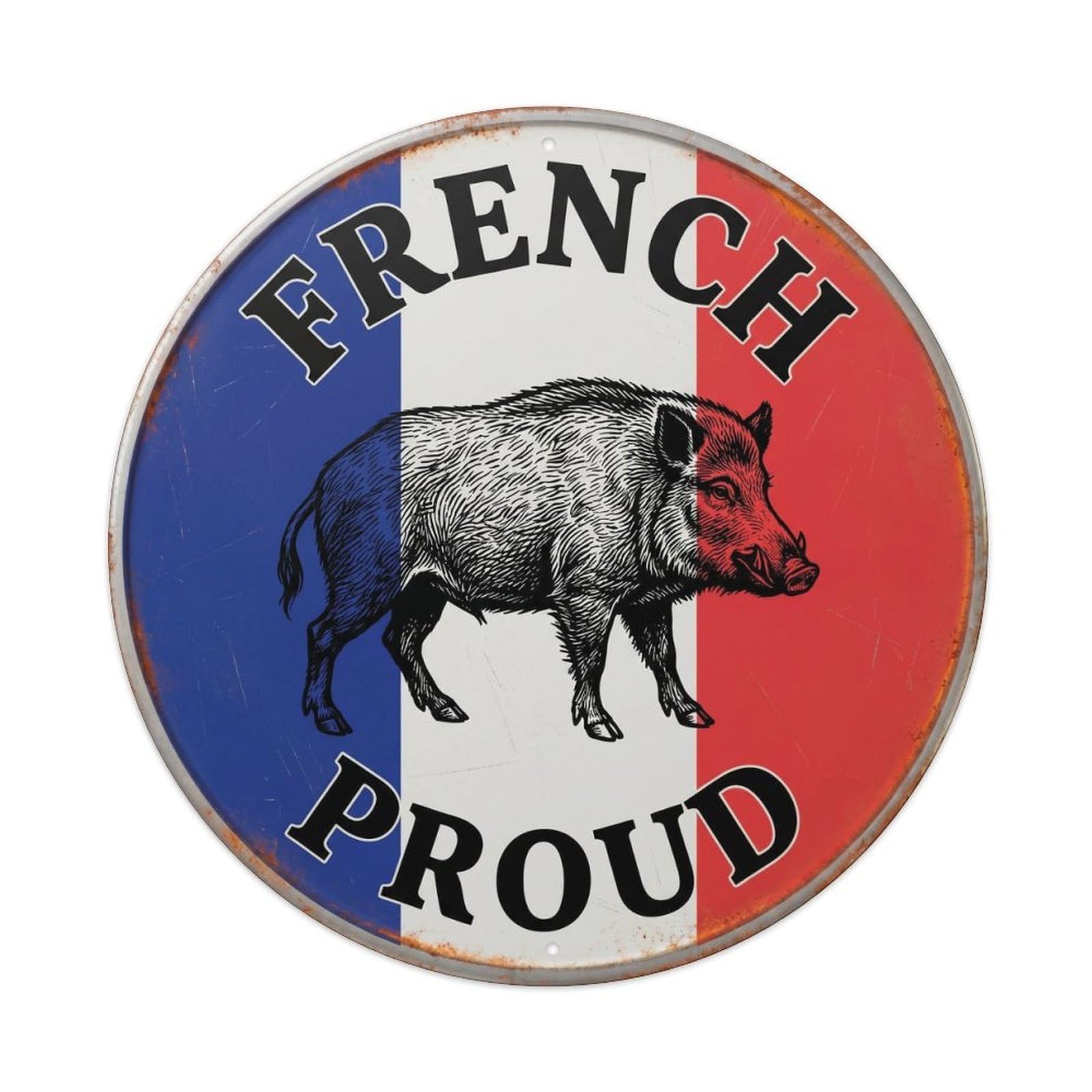 Olhnbad Style French Proud Boar Wildlife Heritage Emblem Metal Tin Sign