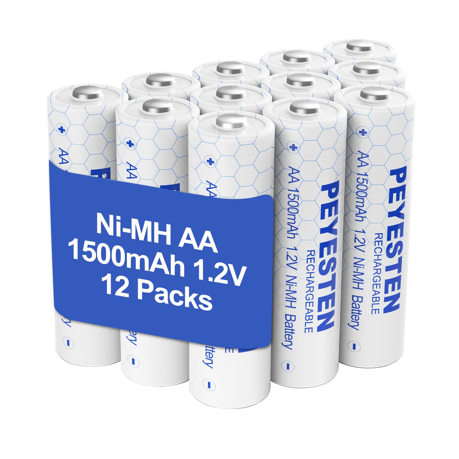 12 Packs Rechargeable NiMh AA Batteries 1500mAh, 1.2V Double A Batteries for Solar Garden Lights, Pathway Lights, Home Device, TV Remote, Pre-Charged
