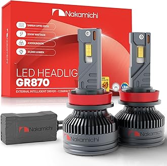Nakamichi GR870 Series H11 LED Light Bulbs for Replacement, 31,000 Lumens 200W Per Set, Super Bright Daylight White, Plug and Play, High & Low Beam, Pack of 2, 6000K, H11 (H8 H9)
