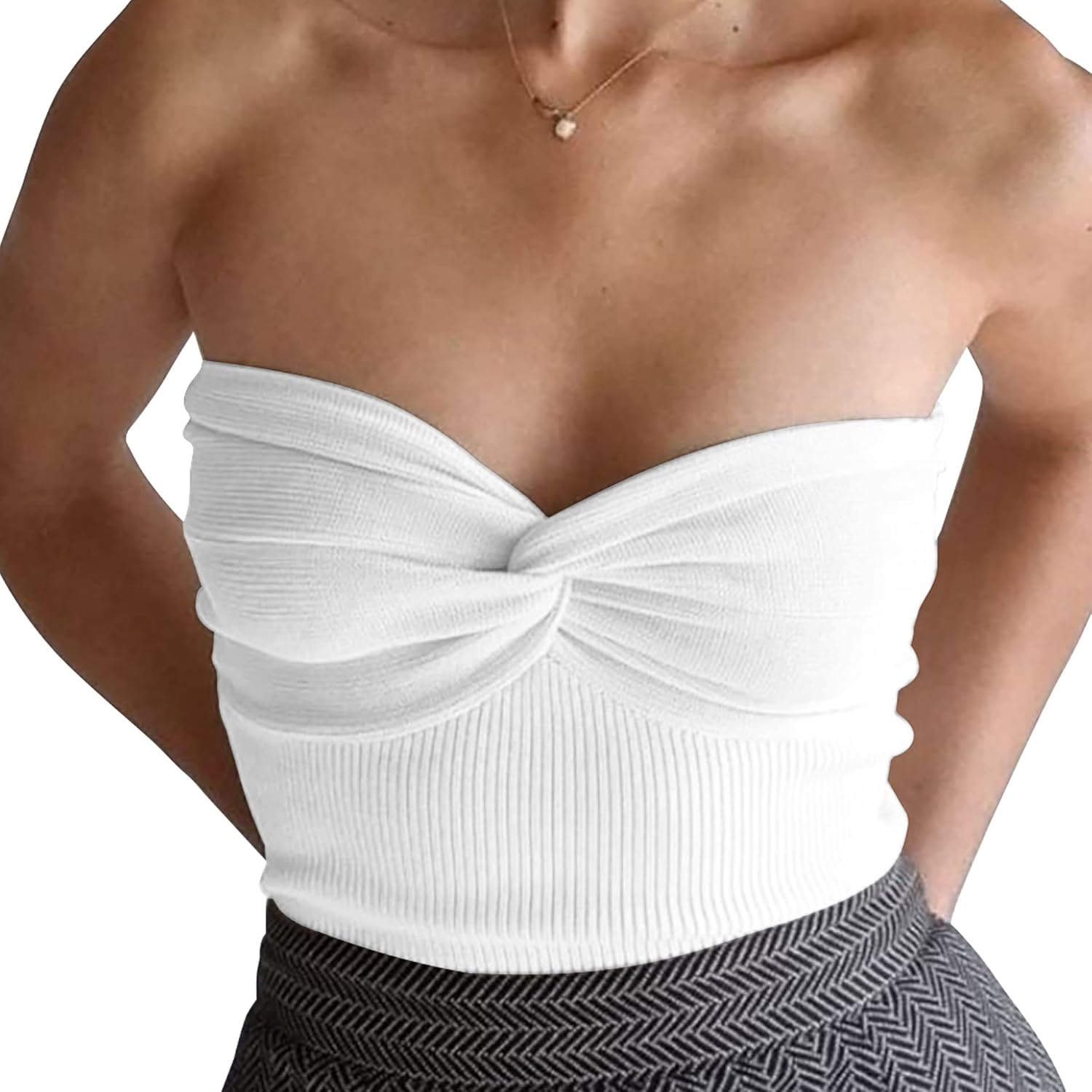 Women's Sexy Crop Tops Strapless Twisted Front Ribbed Knit Tube Top Sleeveless Sweetheart Neck Y2K Camisole Tank Top - Image 2