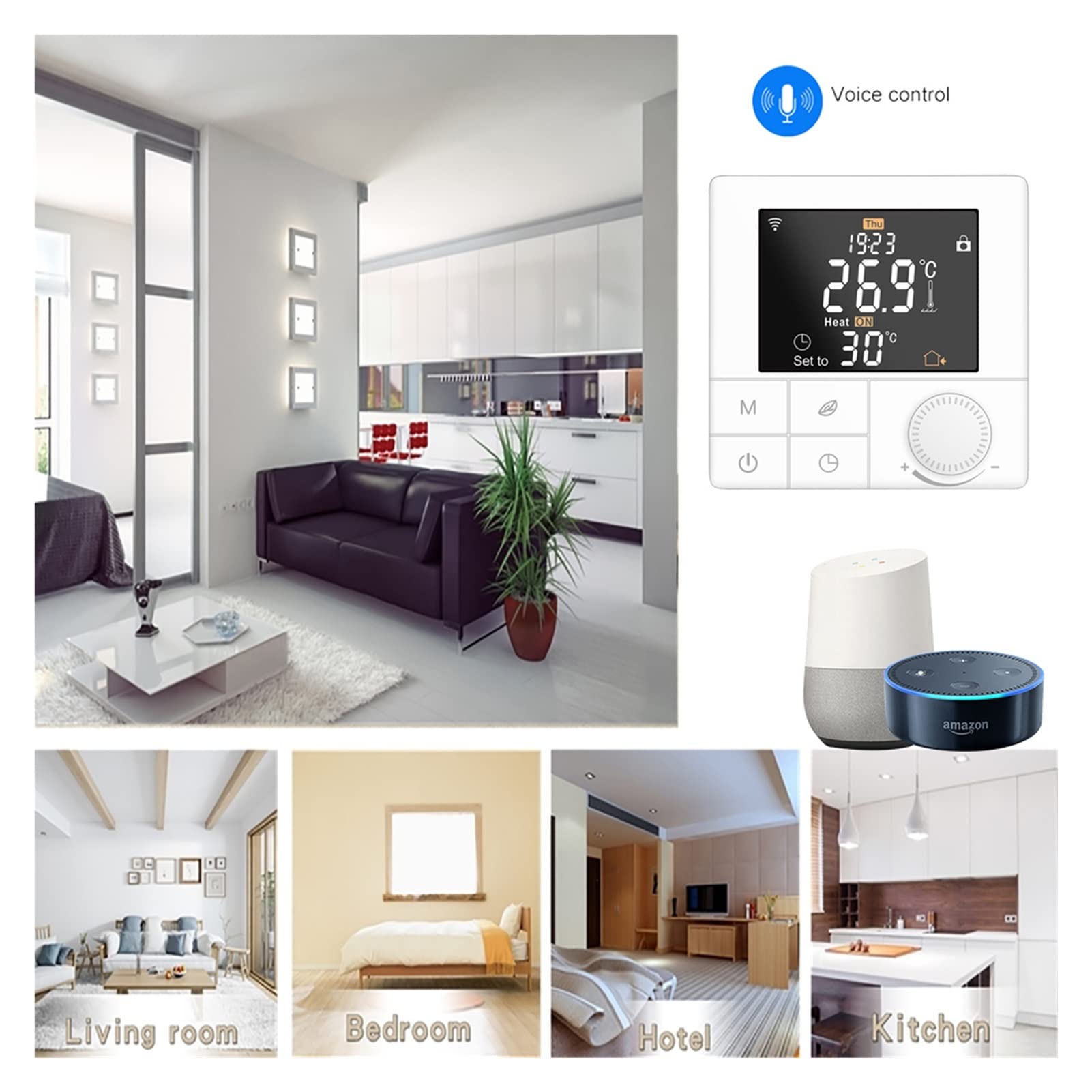 Cyfrowy higrometr termometr wewnętrzny Tuya Smart WiFi Termostat temperatury Ciepły sterownik ogrzewania podłogowego Alexa Voice Digital Programboiler Termoregulator Z wyświetlaczem LCD(TR8B-WIFI-EP)